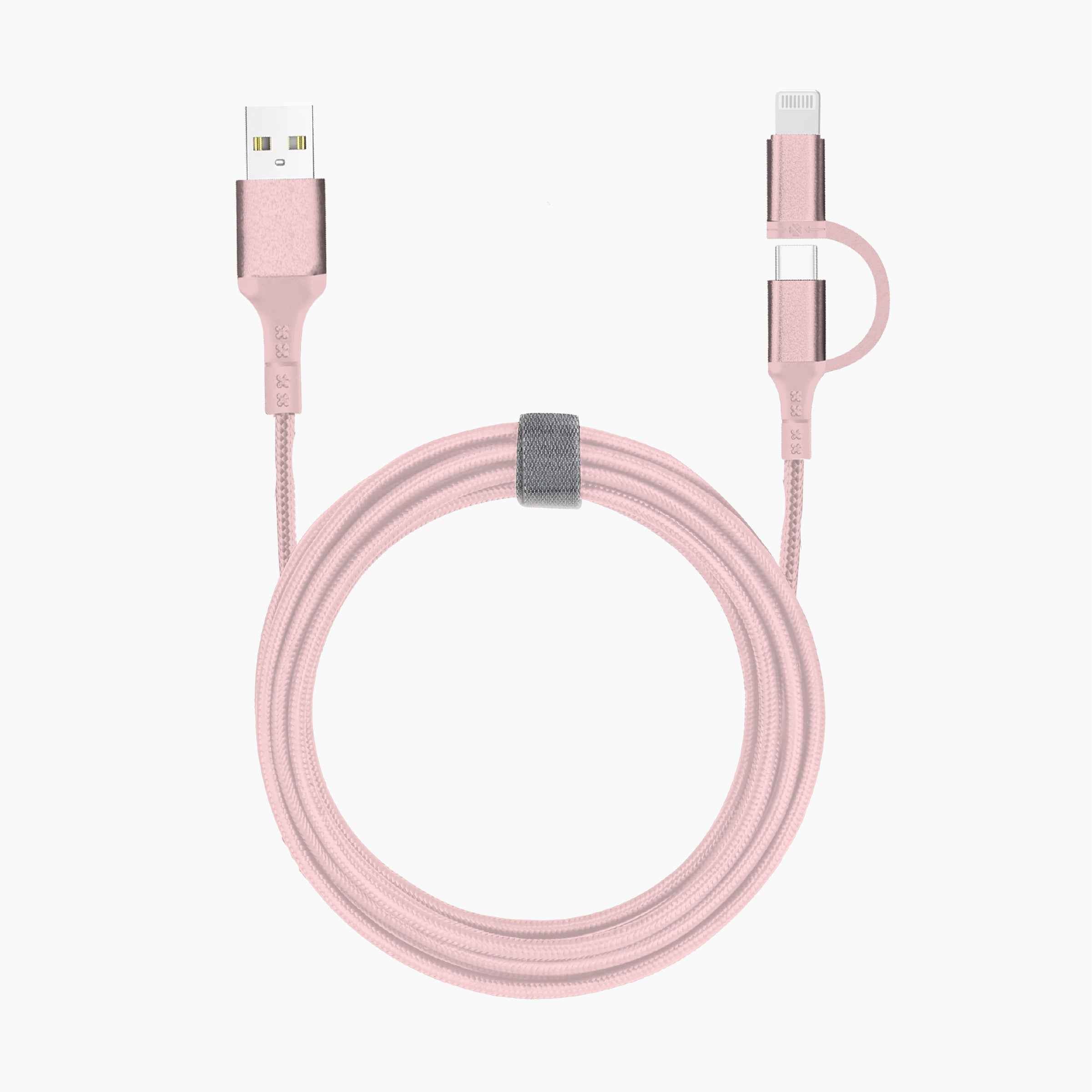 x 10FT 2-in-1 Cable (USB-A to USB-C/Lightning) Paper Box - Blush Pink