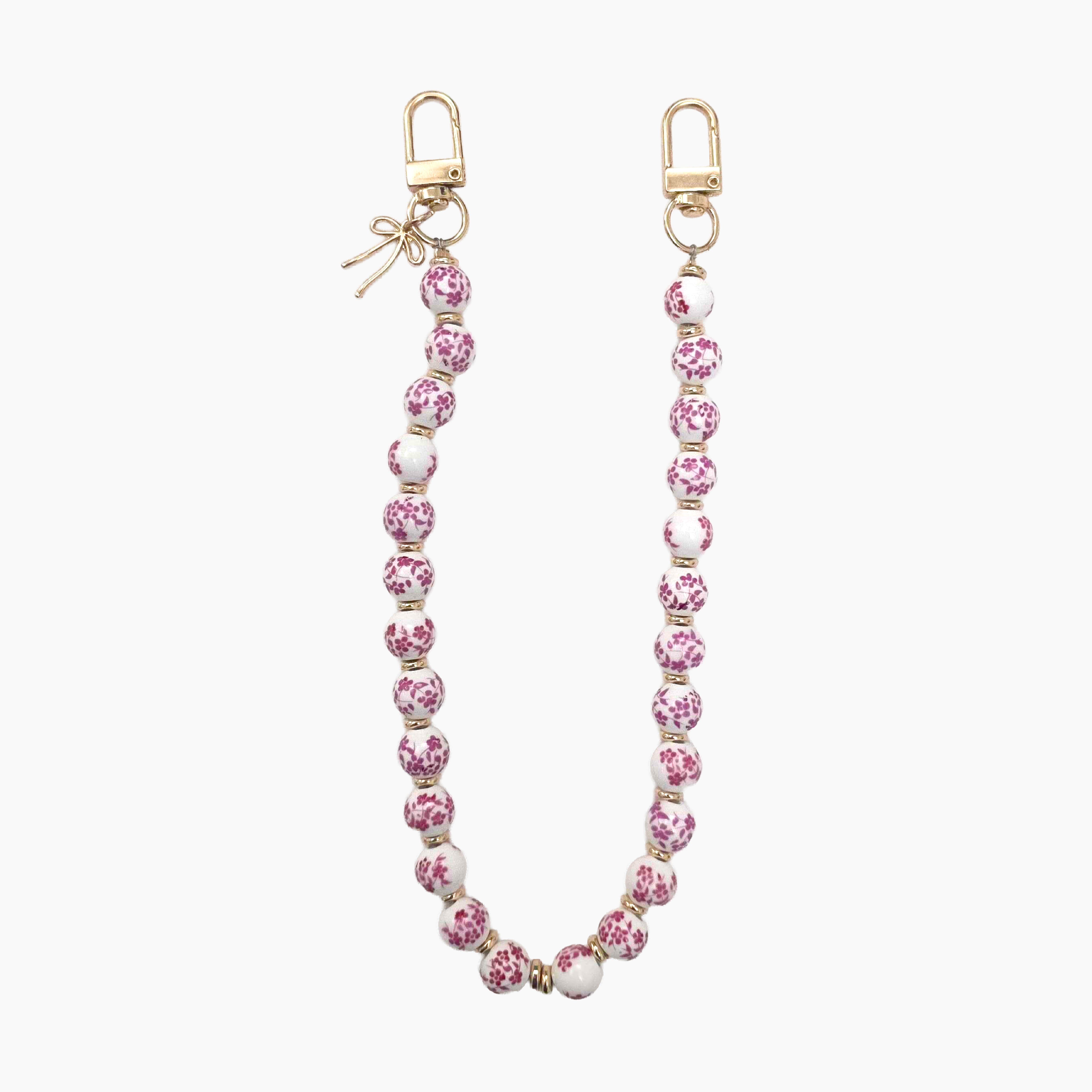 Chinoiserie Beads & Bow Wristlet Phone Strap - Pink