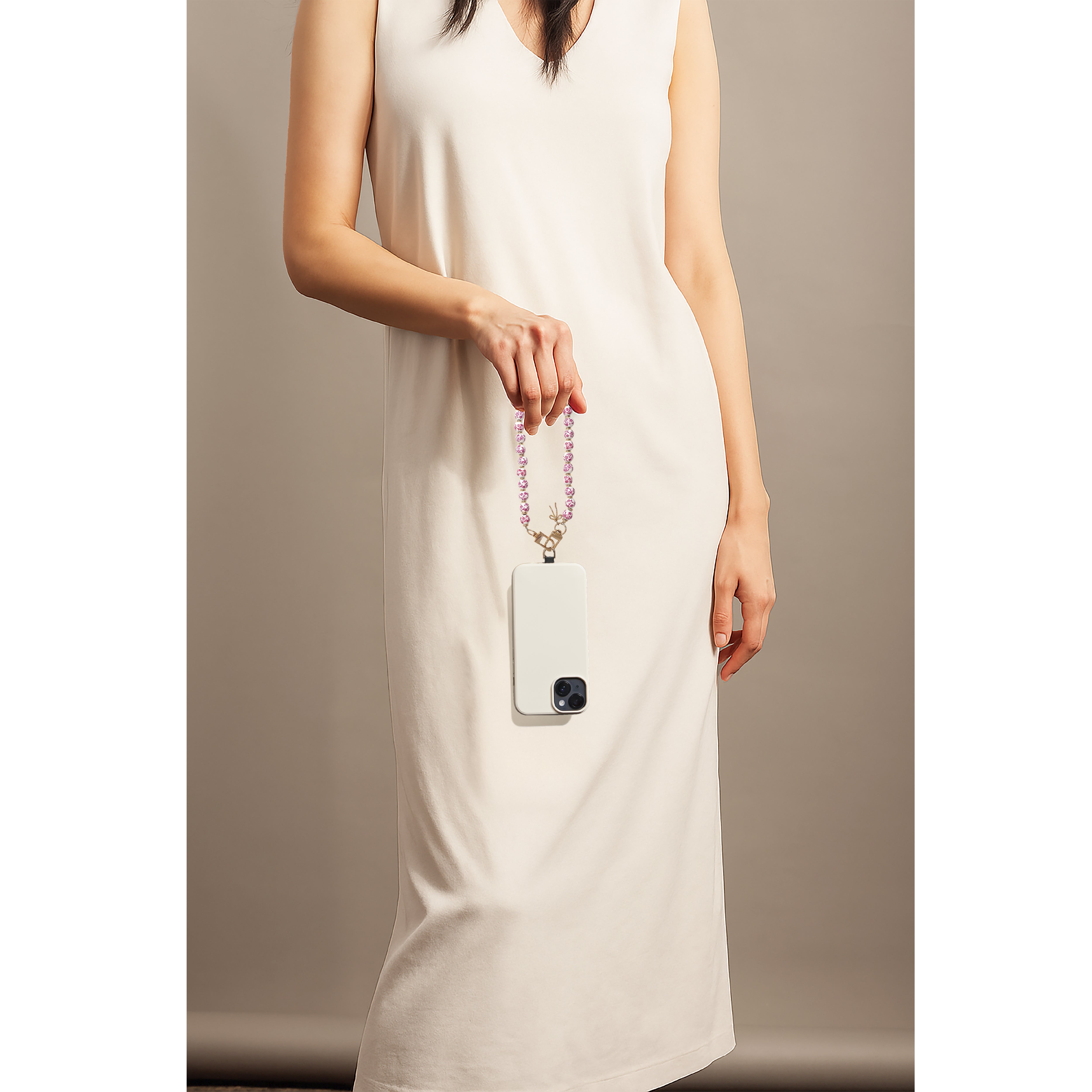 Chinoiserie Beads & Bow Wristlet Phone Strap - Pink