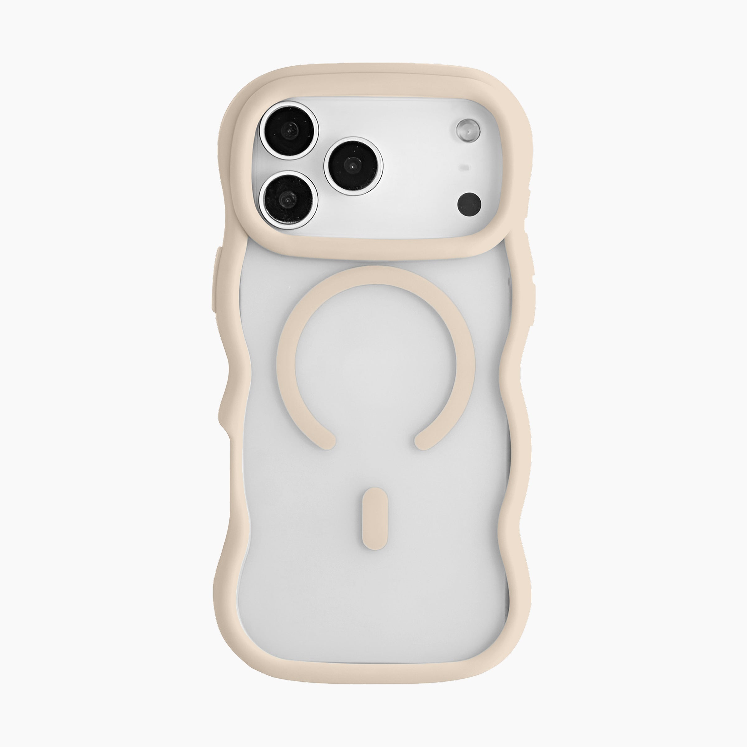 Beige wavy MagSafe compatible phone case with minimalist bumper frame design
