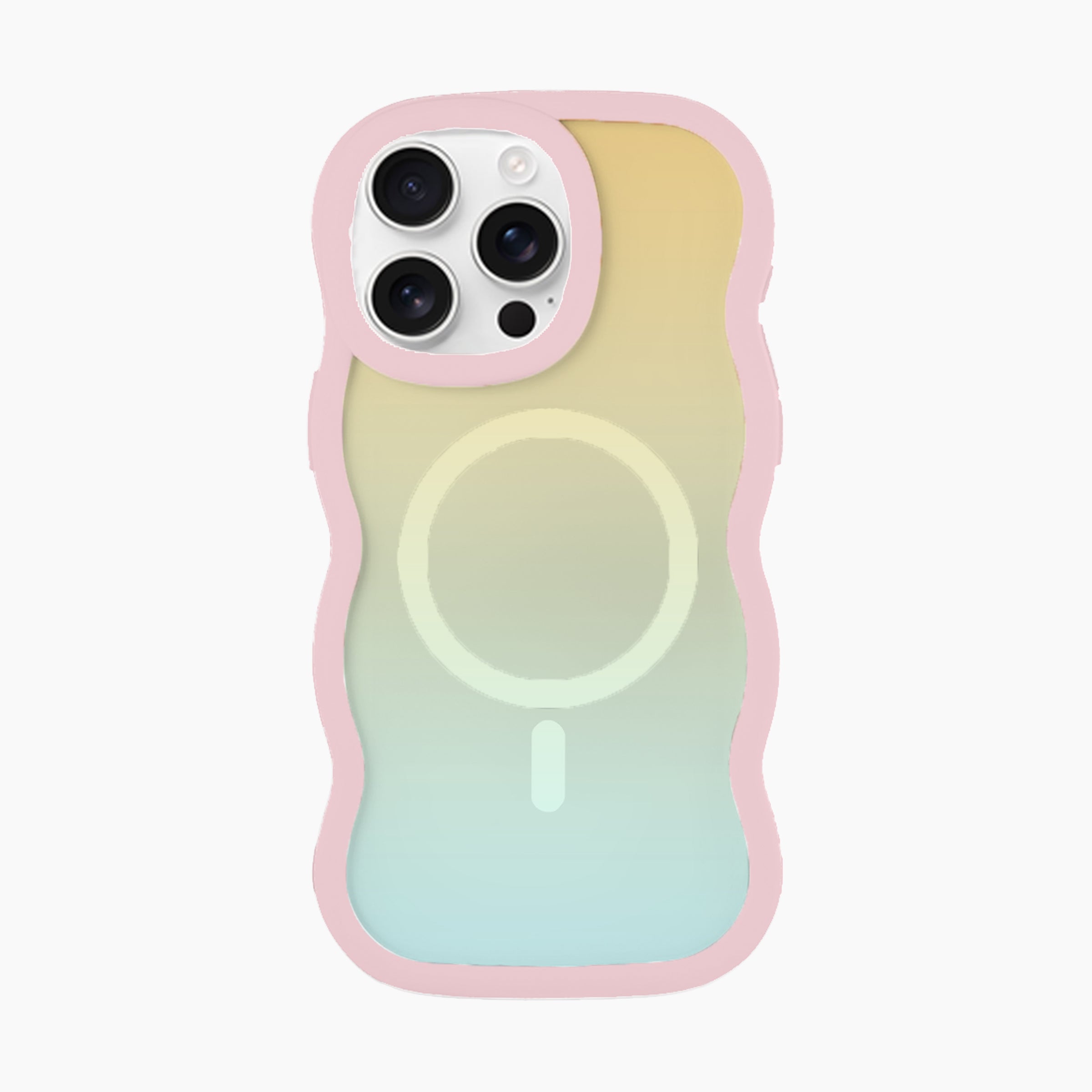 Pastel gradient wavy MagSafe compatible case with pink bumper frame for iPhone 15 Pro Max