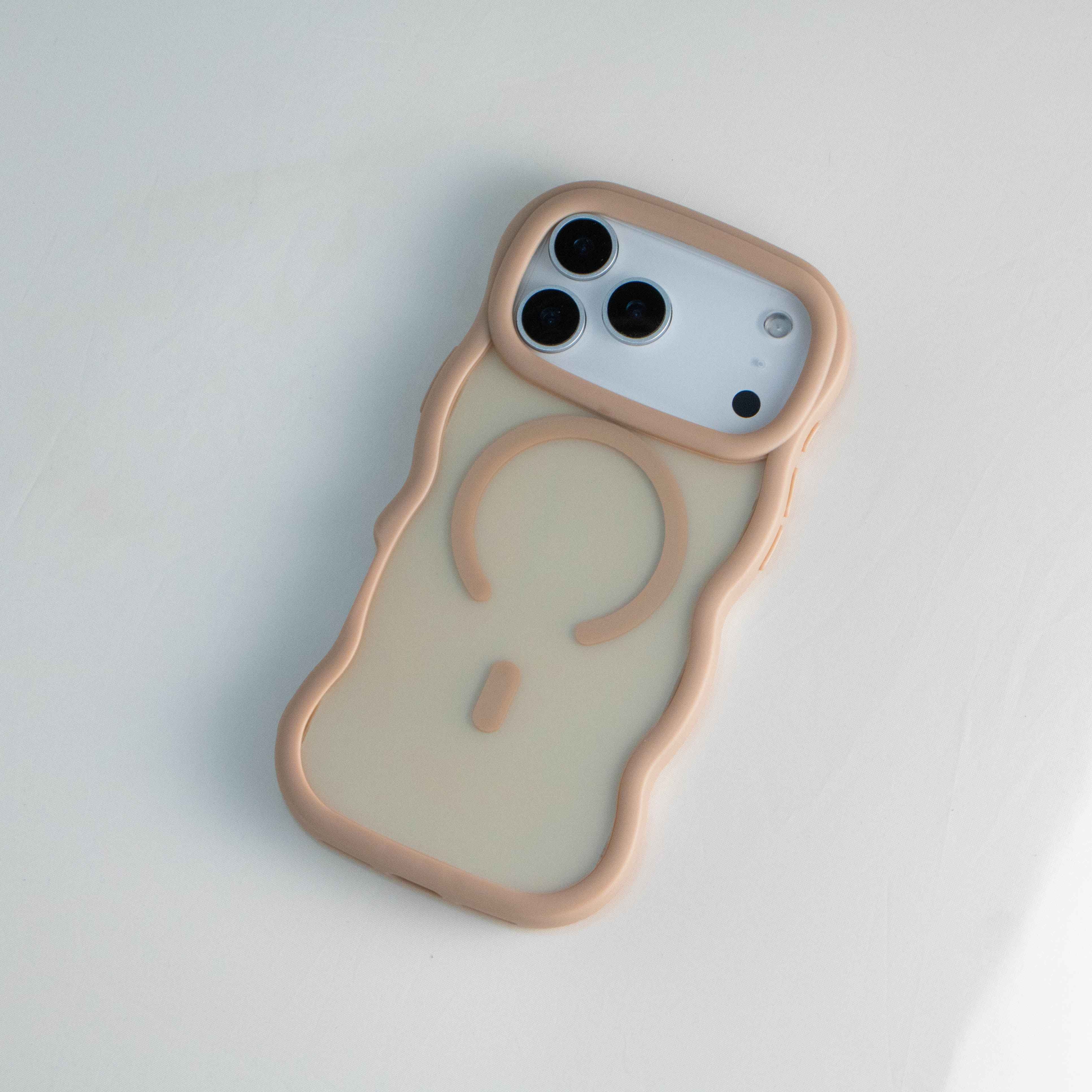Mushroom Taupe MagSafe Compatible Frosted Case for iPhone 17 Pro Max featuring a wavy-edge bumper design, matte frosted finish, and built-in magnetic alignment