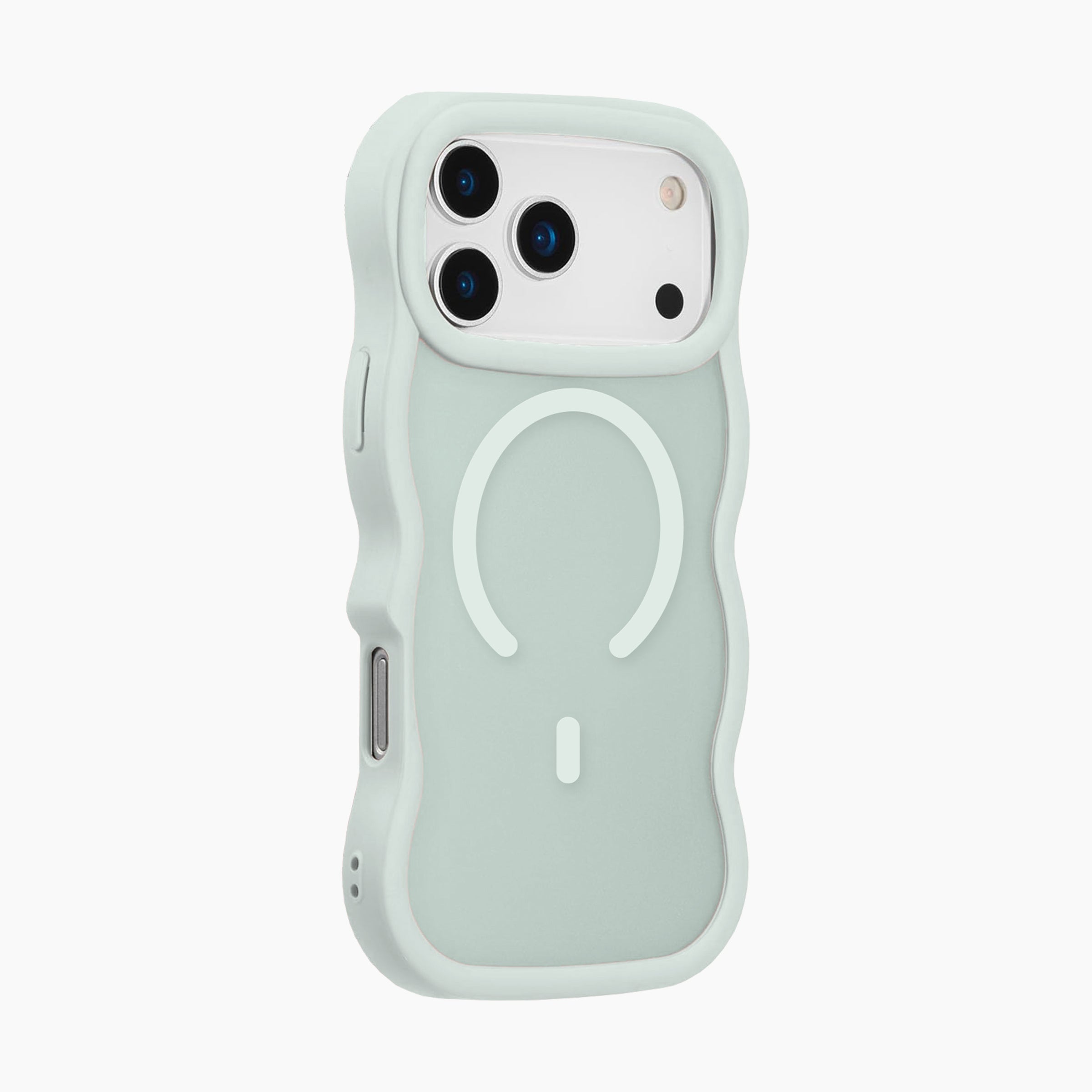 Artikl Cotton MagSafe Compatible Frosted Case for iPhone 17 Pro Max in Muted Mint featuring a soft-touch matte finish, wavy-edge bumper design, and built-in magnetic alignment