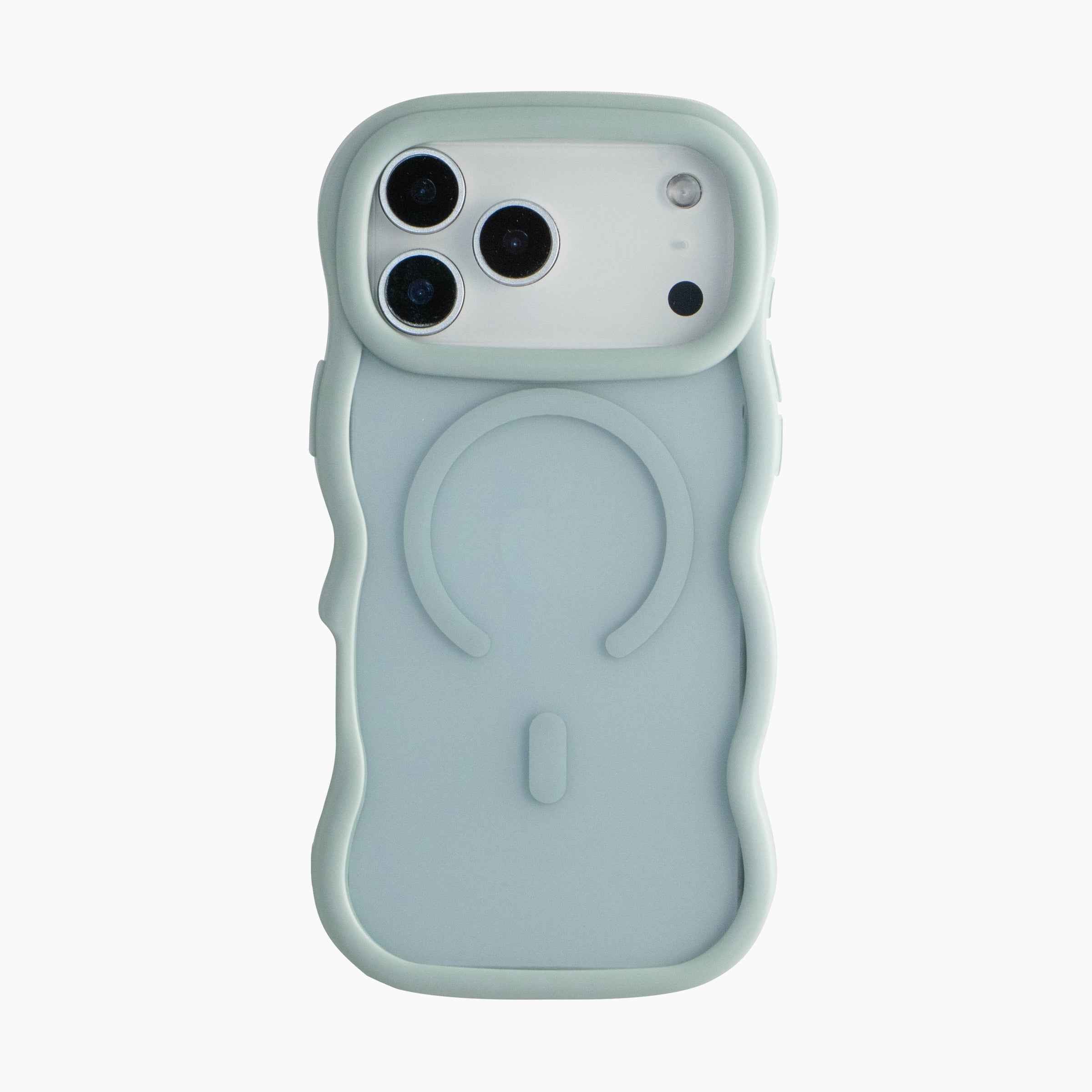 Light Blue MagSafe Compatible Phone Case for iPhone 17 Pro Max with a wavy-edge frame, soft matte finish, and magnetic charging compatibility