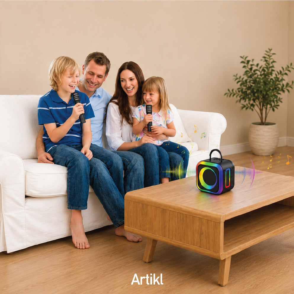 Portable Bluetooth Karaoke Machine with 2 Wireless Mics & RGB Lights