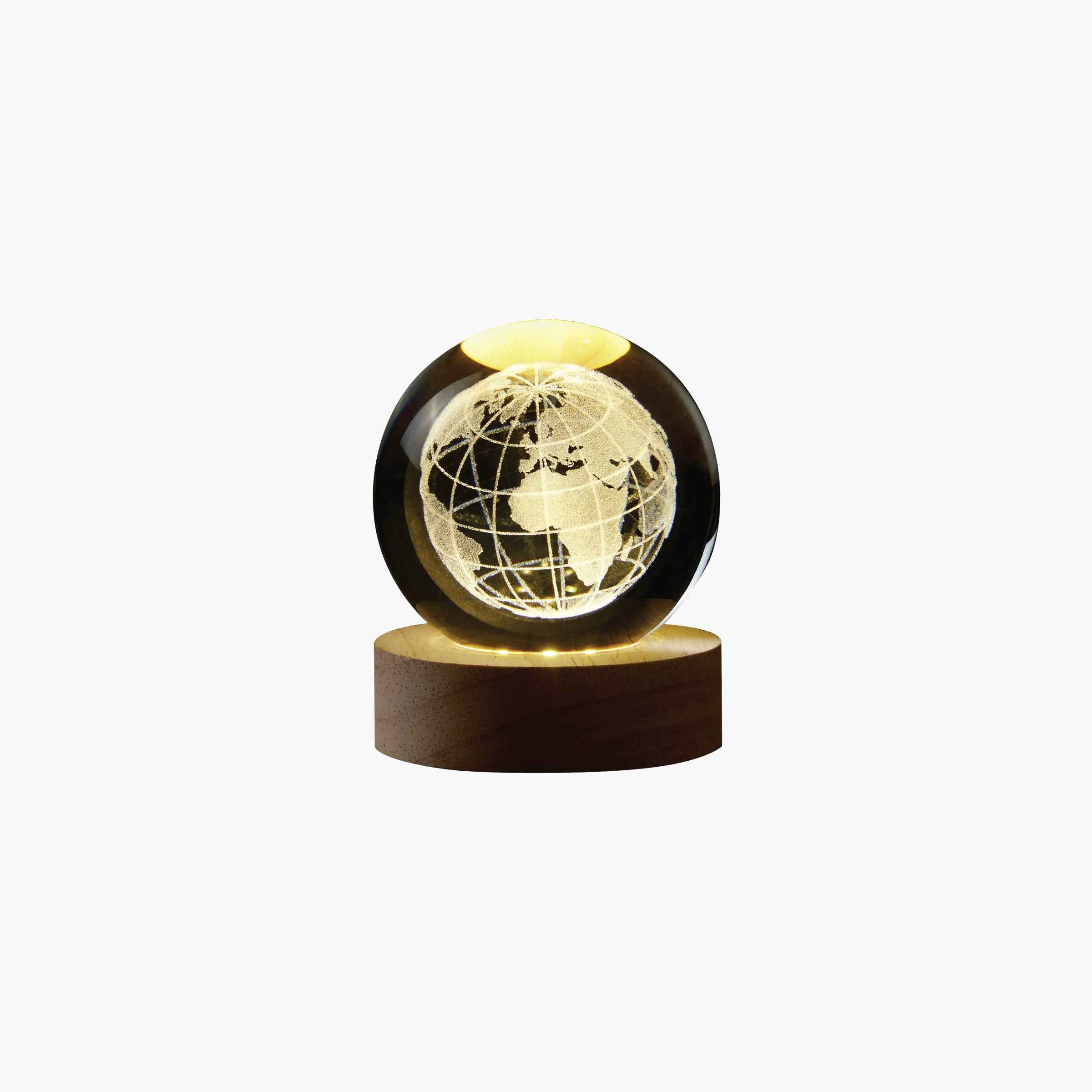 Orb Light with LED Wooden Base - Earth