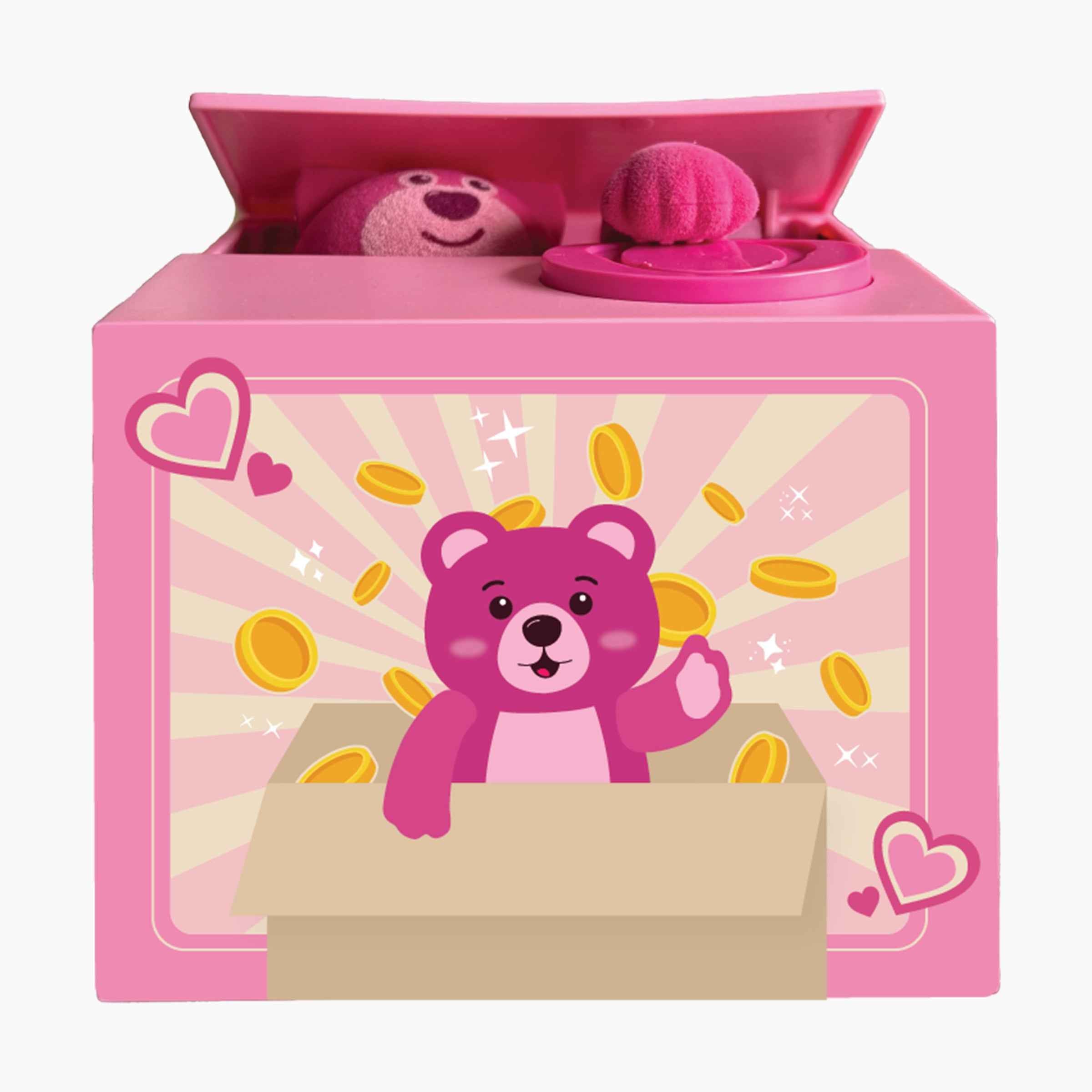 Pink Bear Grabbing Coin Bank