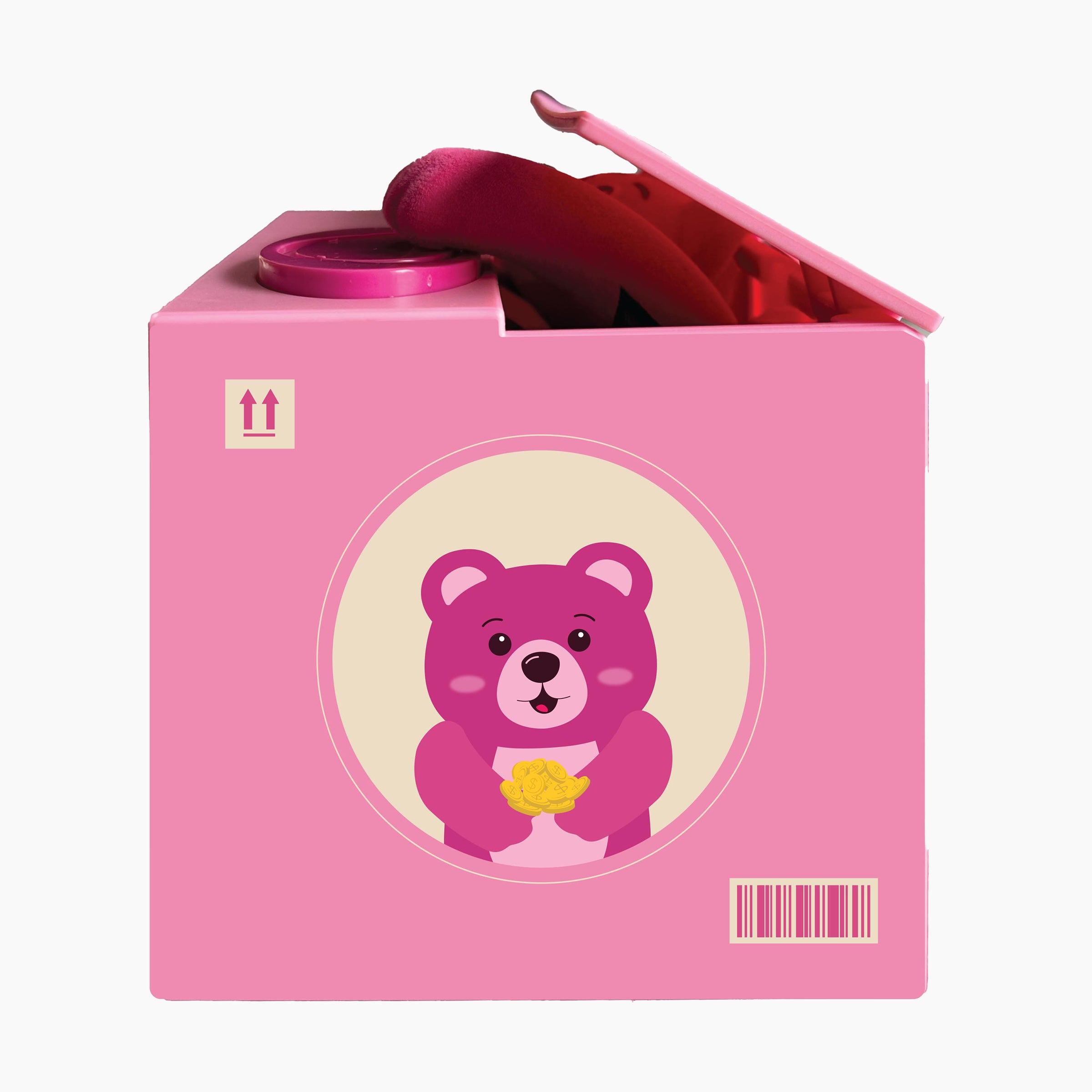 Pink Bear Grabbing Coin Bank