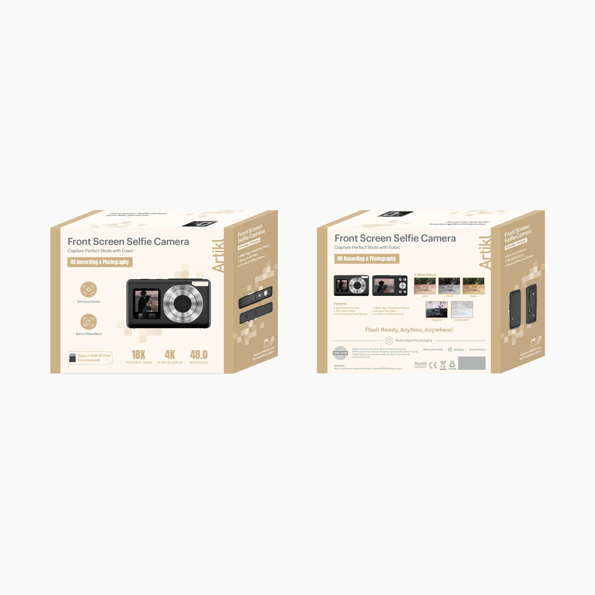 Compact Selfie Digital Camera with Selfie Screen