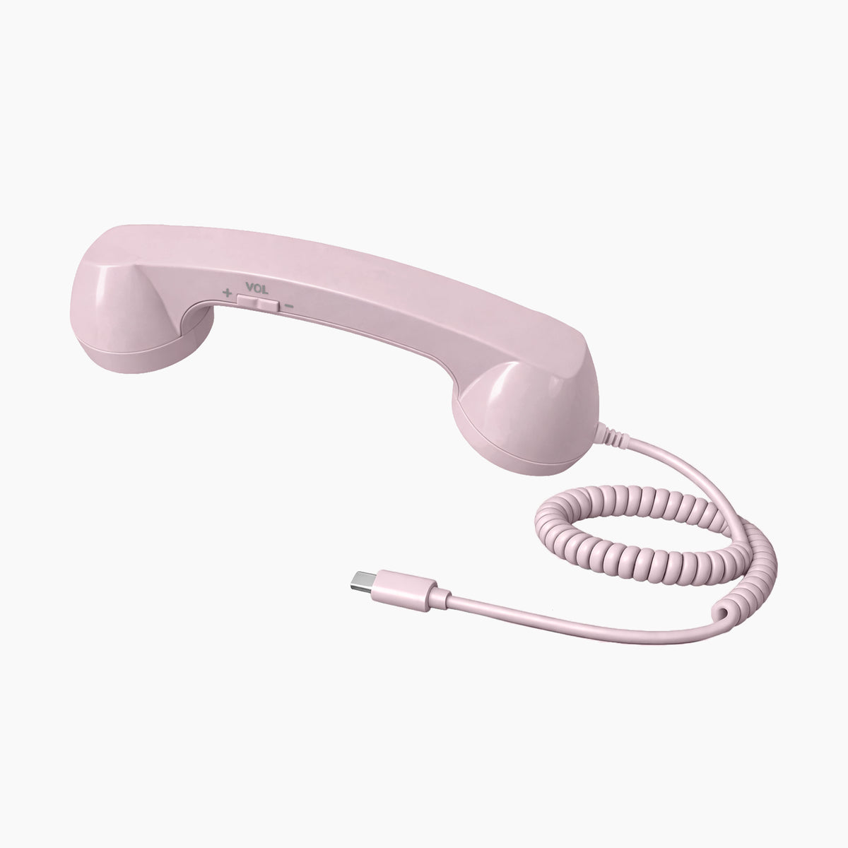 Artikl USB-C Retro Phone Handset with Coil Cord – Glossy Finish in Pink, featuring a sleek glossy surface and stretchy coiled cord
