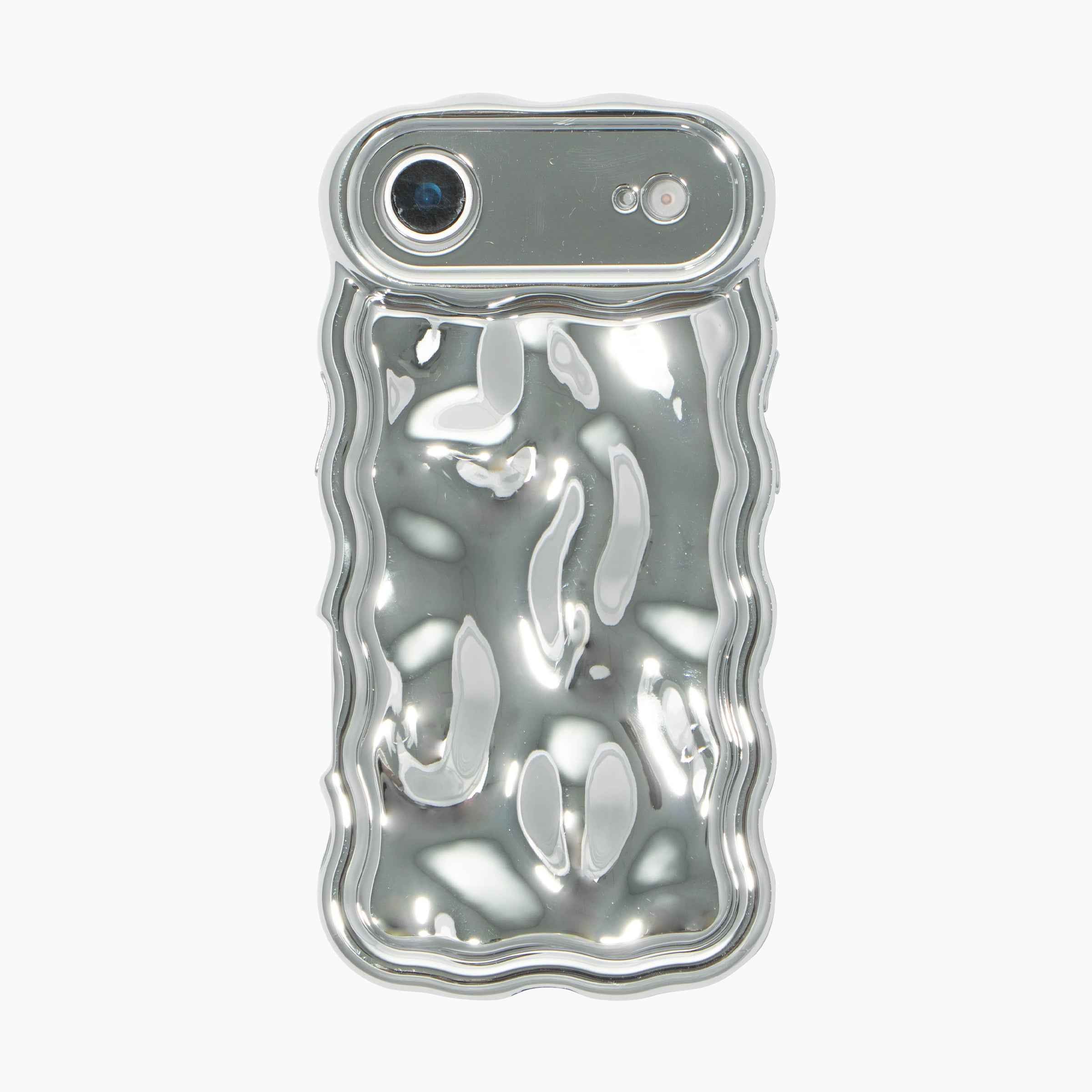 iPhone 17 Air Silver Wavy Gloss Phone Case featuring a sculpted ripple-edge design, glossy finish, and minimalist protective styl