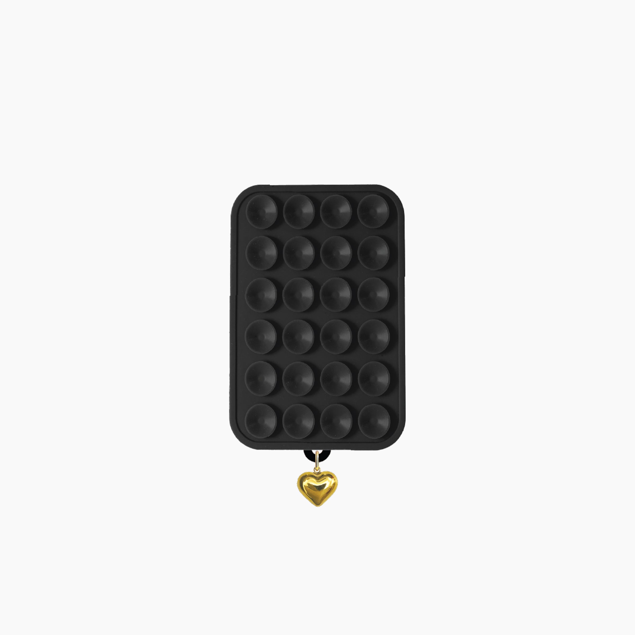 Artikl Snug Magnetic Phone Grip with Gold Heart Charm in Black, front view showing textured silicone grip pad