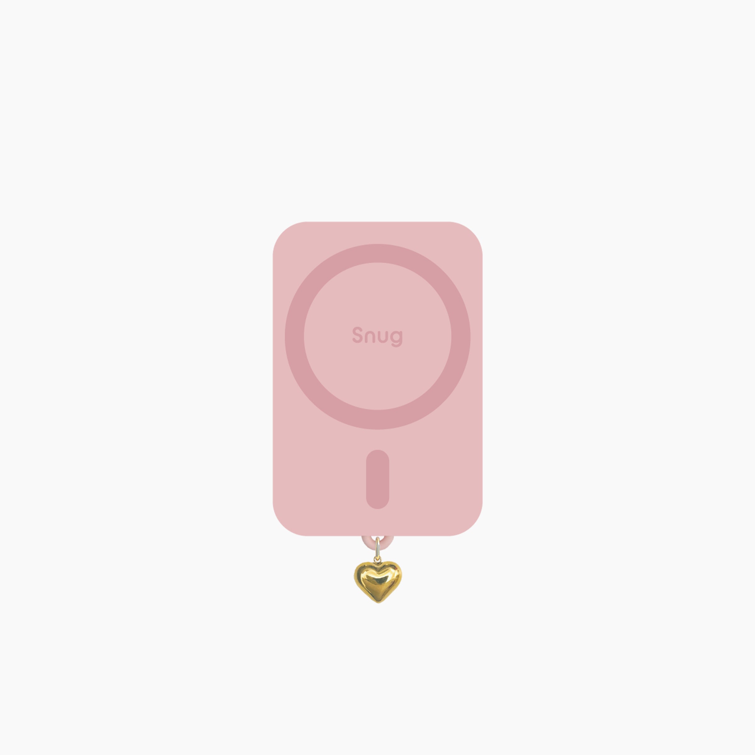 Artikl Snug Magnetic Phone Grip with Gold Heart Charm in Blush Pink, back view showing Snug MagSafe ring