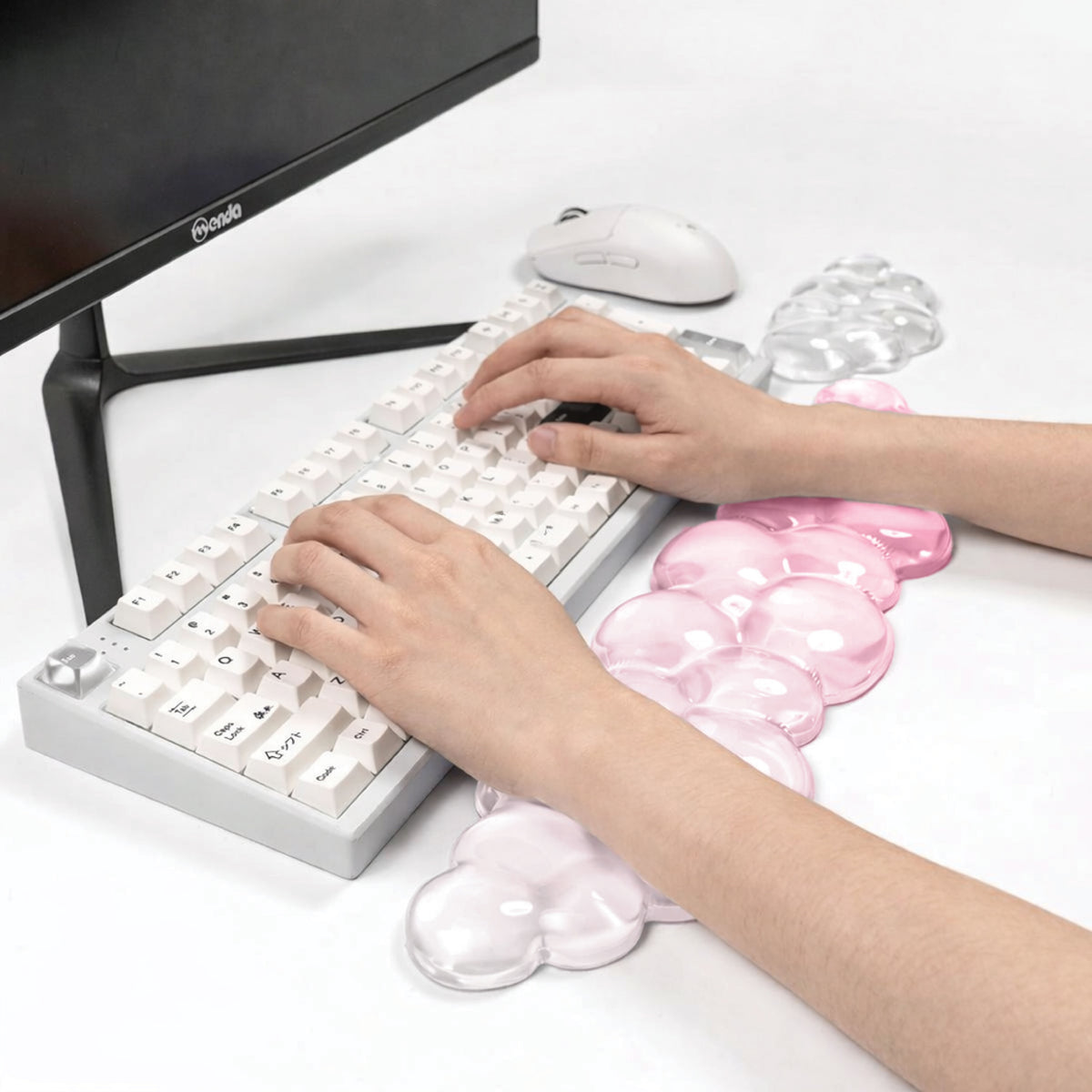 Transparent Cloud Gradient Gel Keyboard & Mouse Wrist Rest Set - Pink & Clear