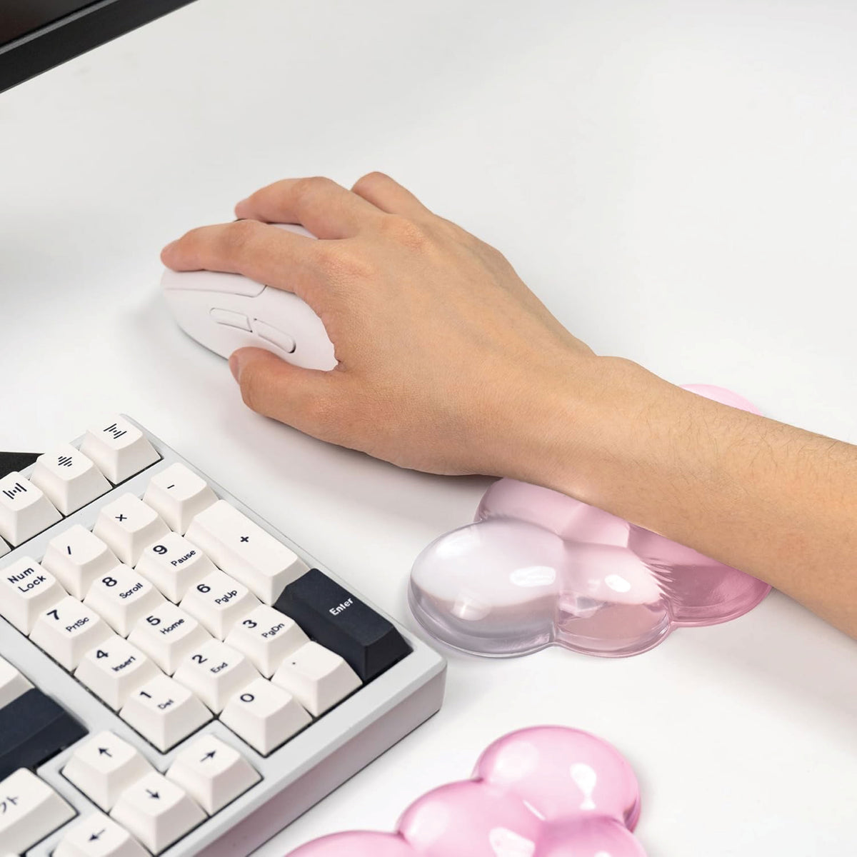 Transparent Cloud Gradient Gel Keyboard & Mouse Wrist Rest Set - Pink & Clear
