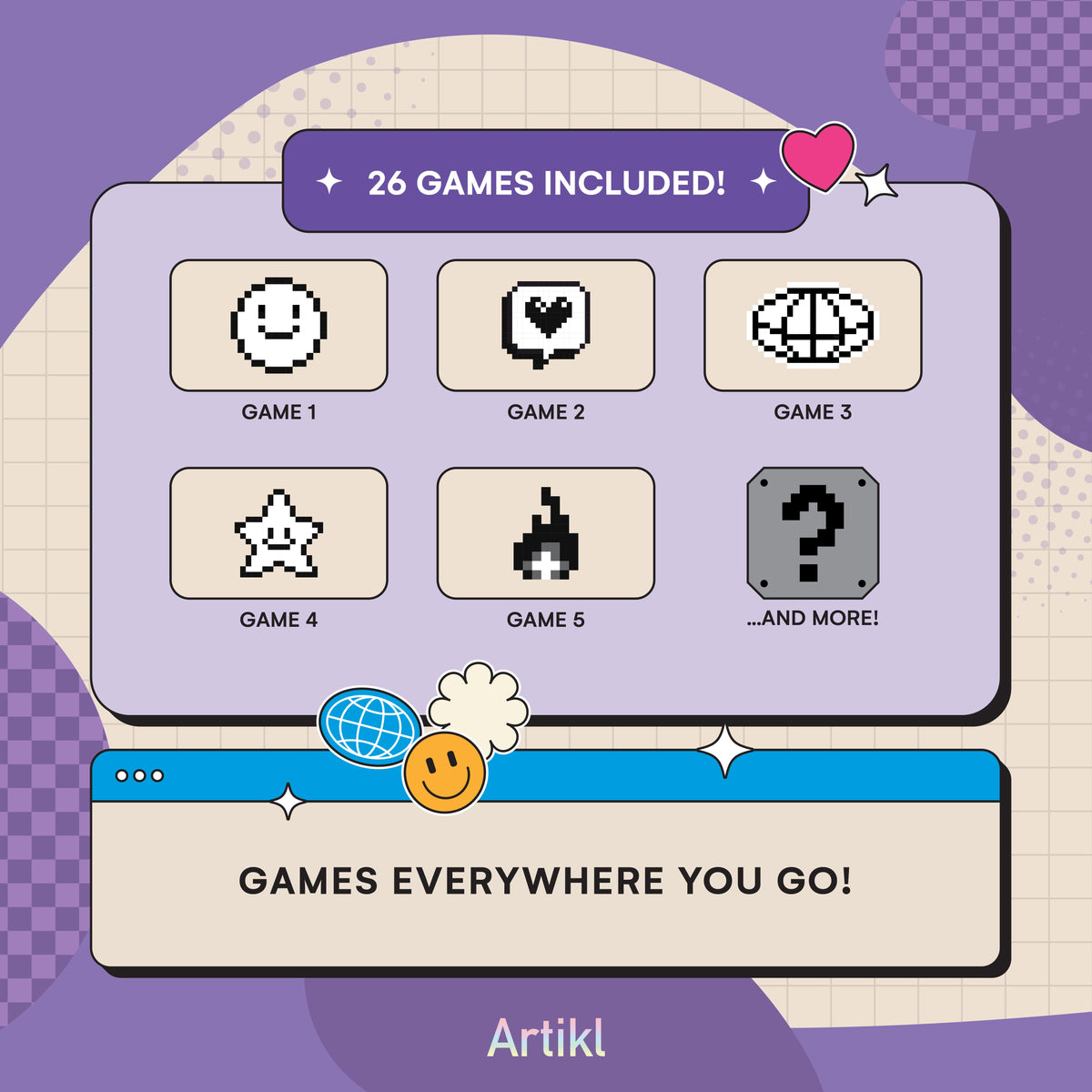 Artikl Mini Arcade Game Keychain feature guide featuring 26 included retro games for fun everywhere you go