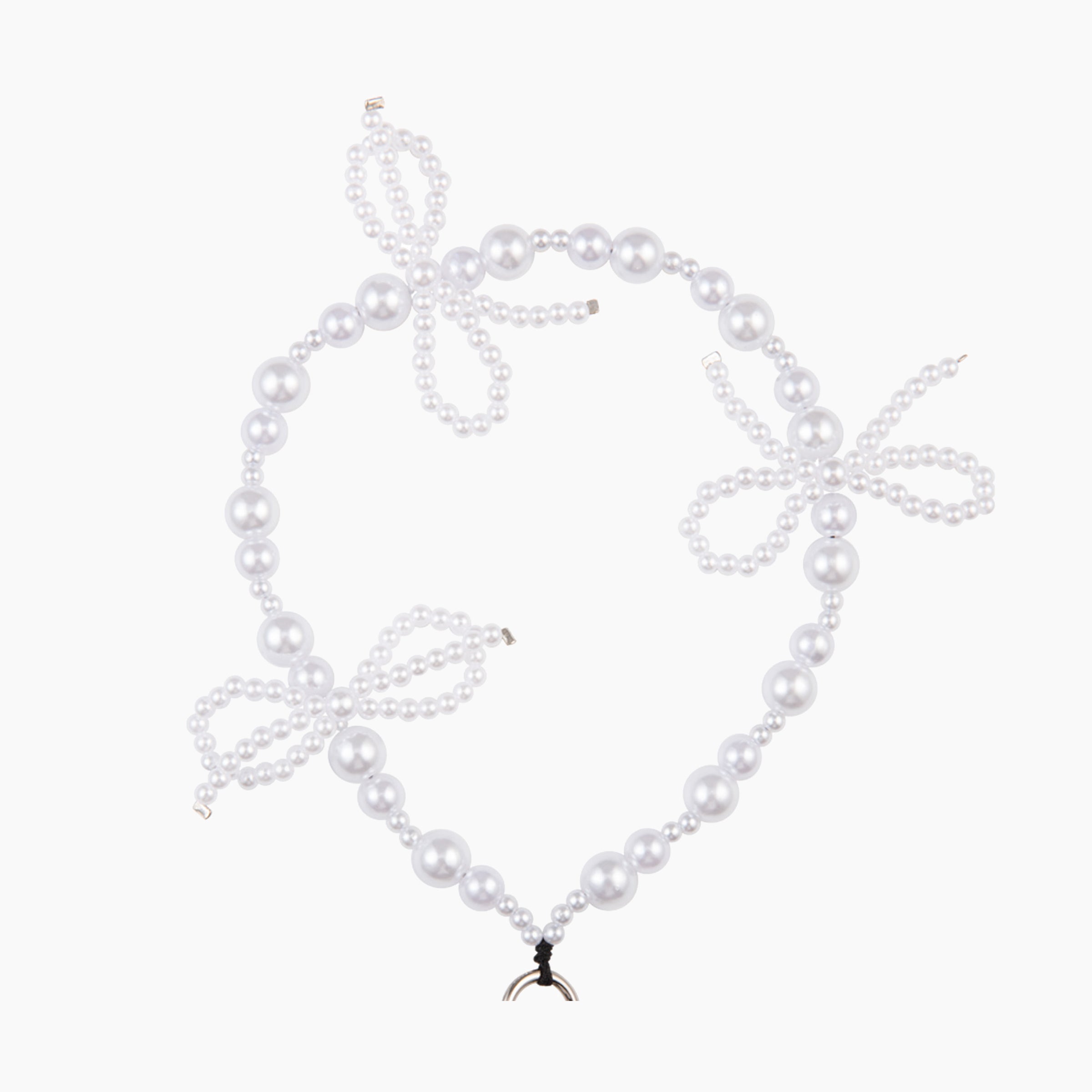 Pearl Bow Wristlet Phone Strap (Silver Hardware) - White