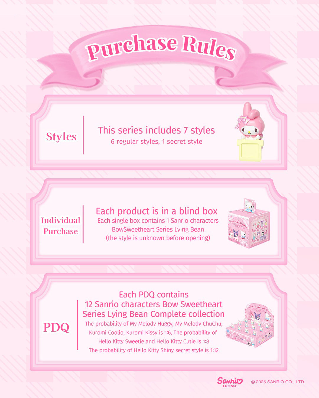 Sanrio Bow Sweetheart Peek-A-Pals blind box purchase rules and assortment details