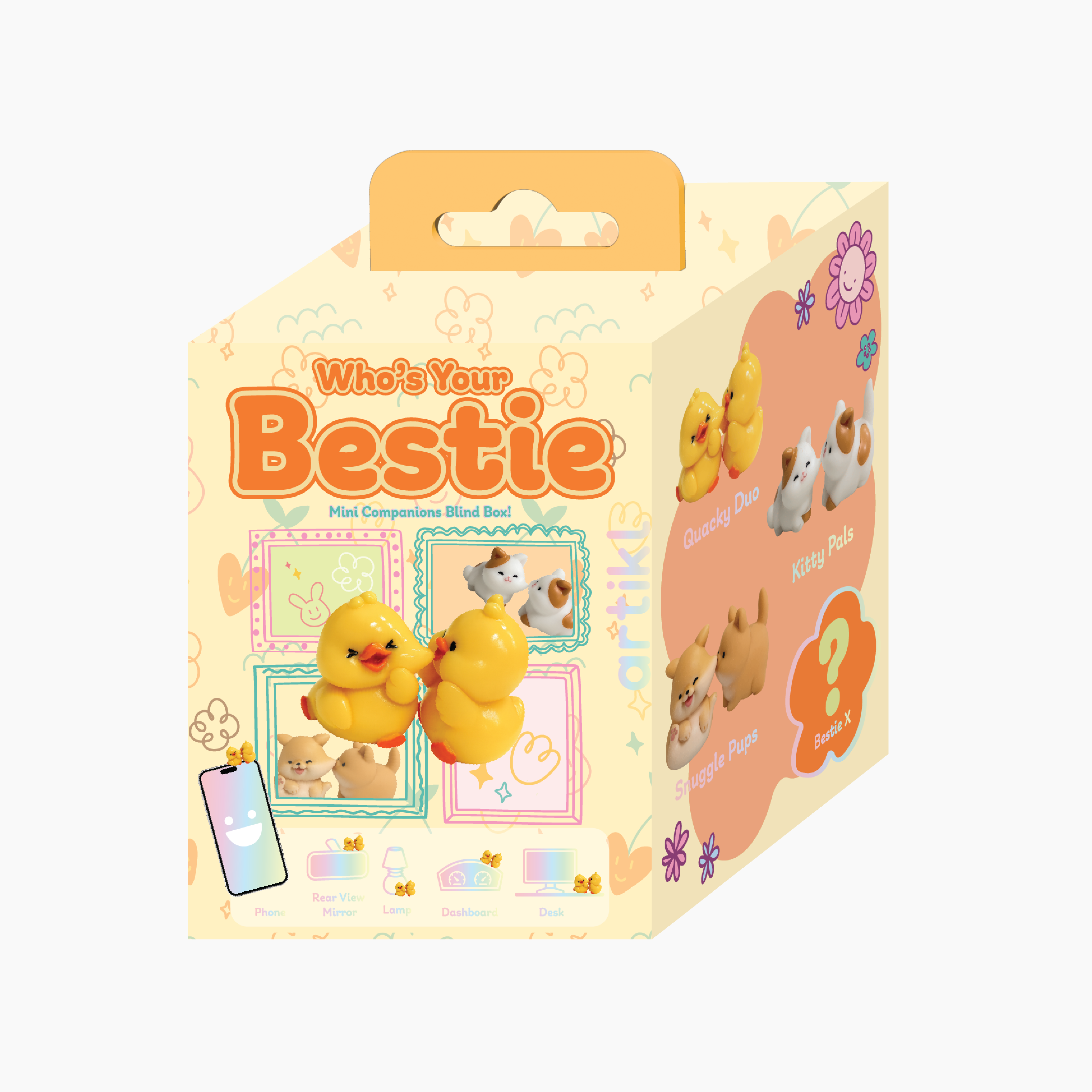 Artikl Bestie blind box packaging featuring collectible Peek-a-Pals companion figures and surprise hidden edition character