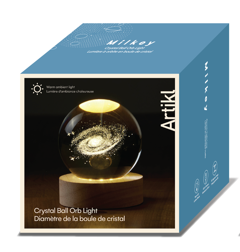 Orb Light with LED Wooden Base - Milkeyway