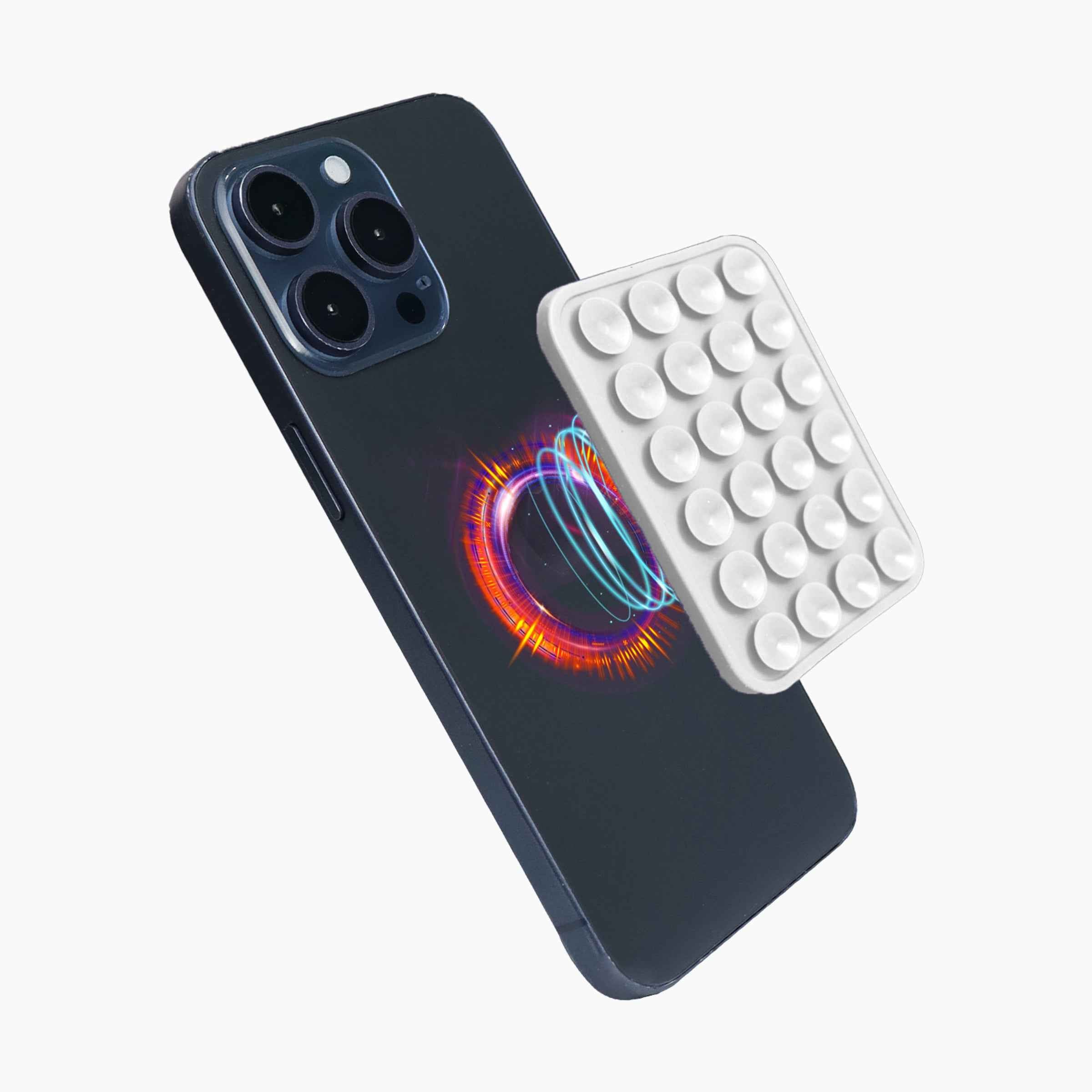 White Snug magnetic suction phone mount demonstrating MagSafe compatible attachment and reusable suction cup technology for hands-free phone mounting on smooth surfaces