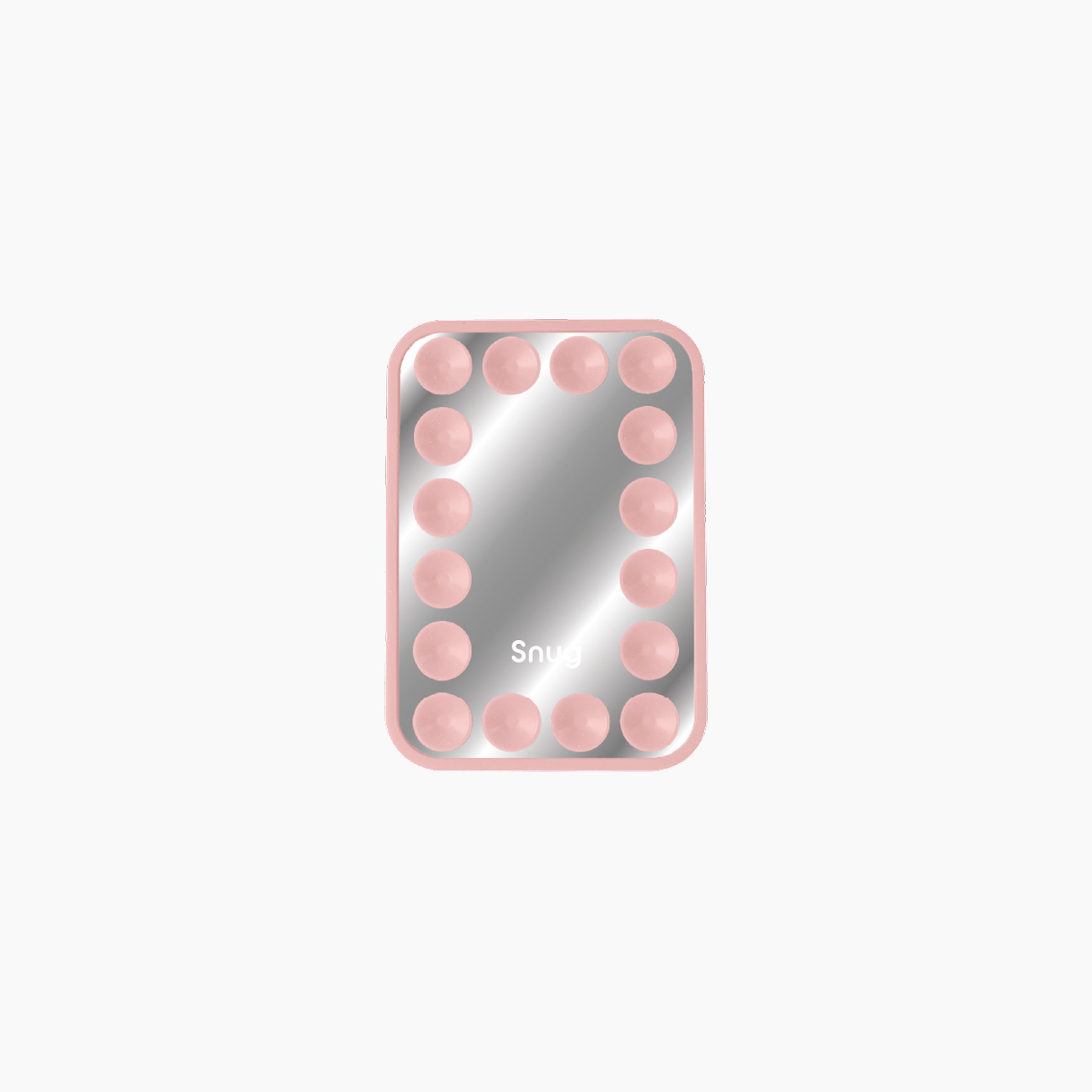 Pink suction phone mirror grip with built-in mirror and reusable suction pad design