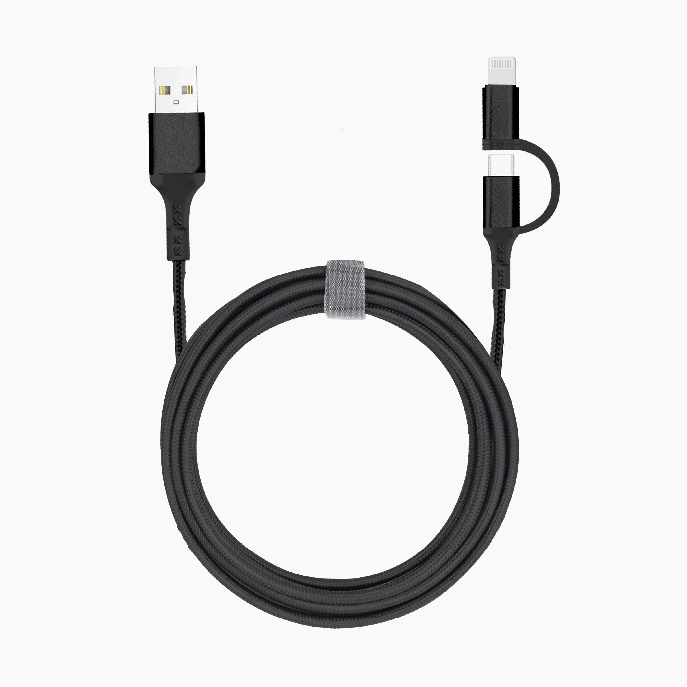 10FT 2-in-1 Cable (USB-A to USB-C/Lightning) Paper Box - Black