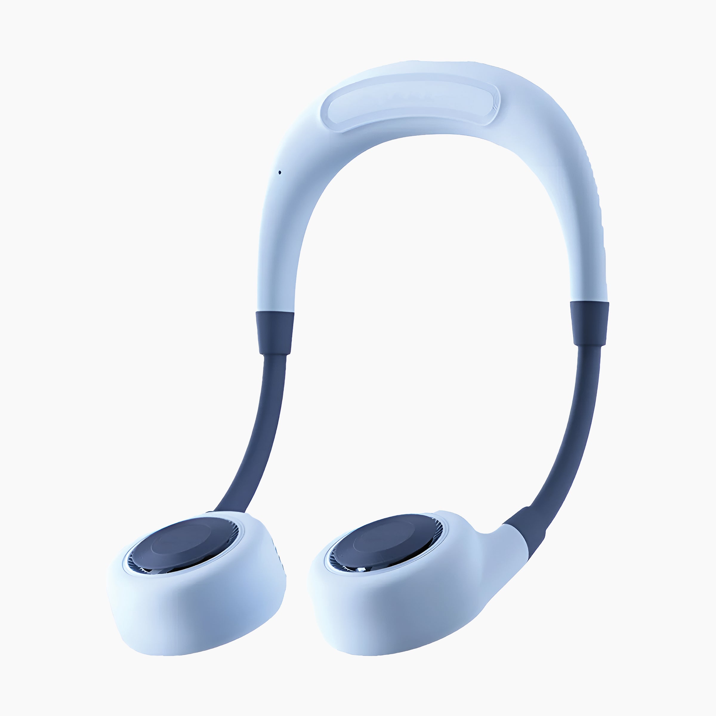 Artikl Portable Bladeless Neck Fan with Adjustable Band in Blue, front view showing dual bladeless fan heads