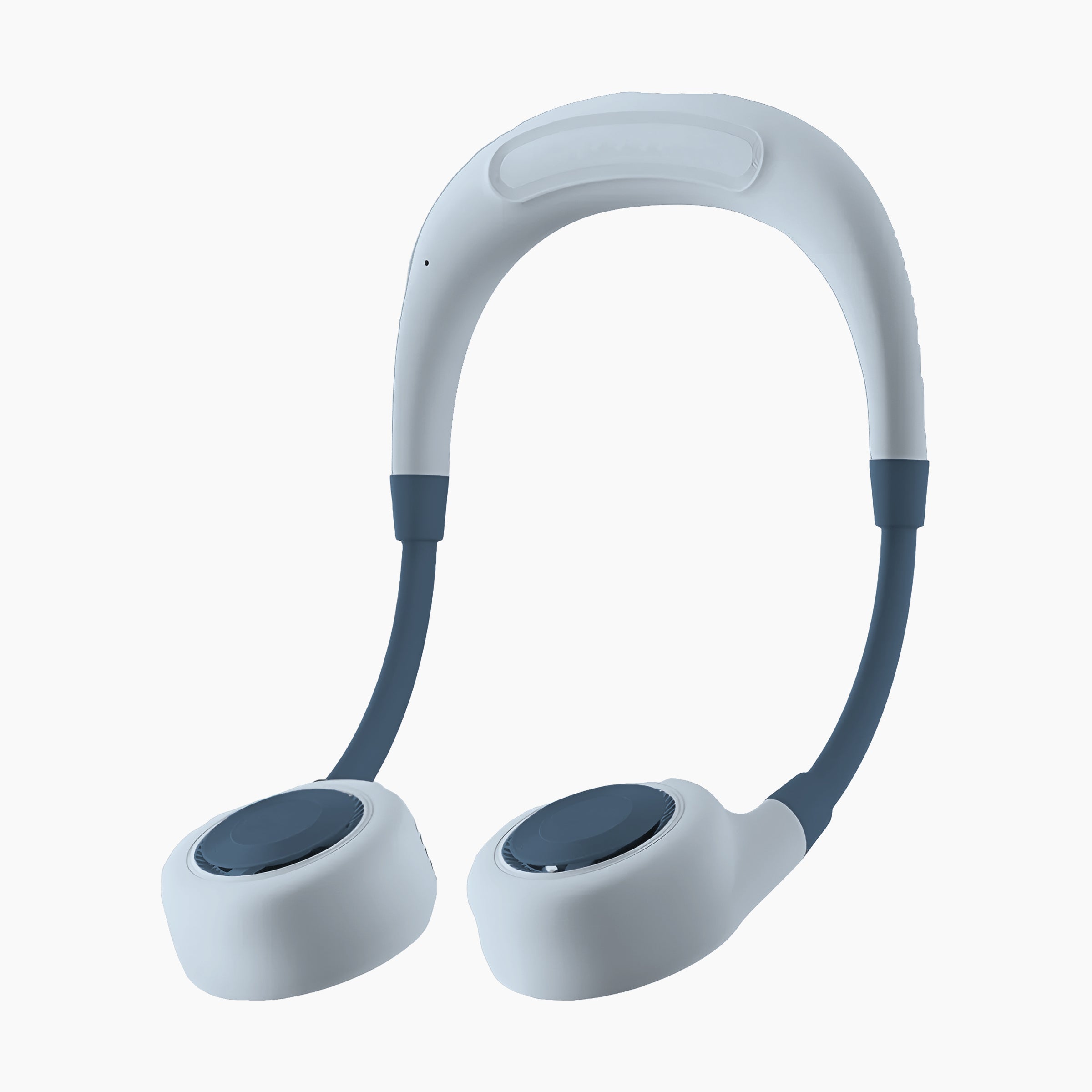Artikl Portable Bladeless Neck Fan with Adjustable Band in Dark Blue, front view showing dual bladeless fan heads