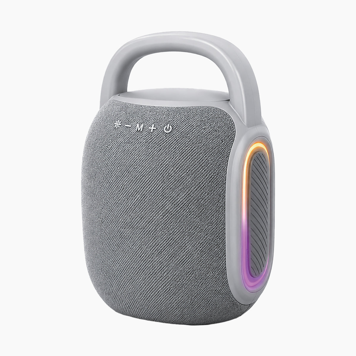 Artikl Portable Bluetooth Karaoke Machine with 2 Wireless Mics & Mic Storage in Grey, angled view showing the compact speaker and carry handle
