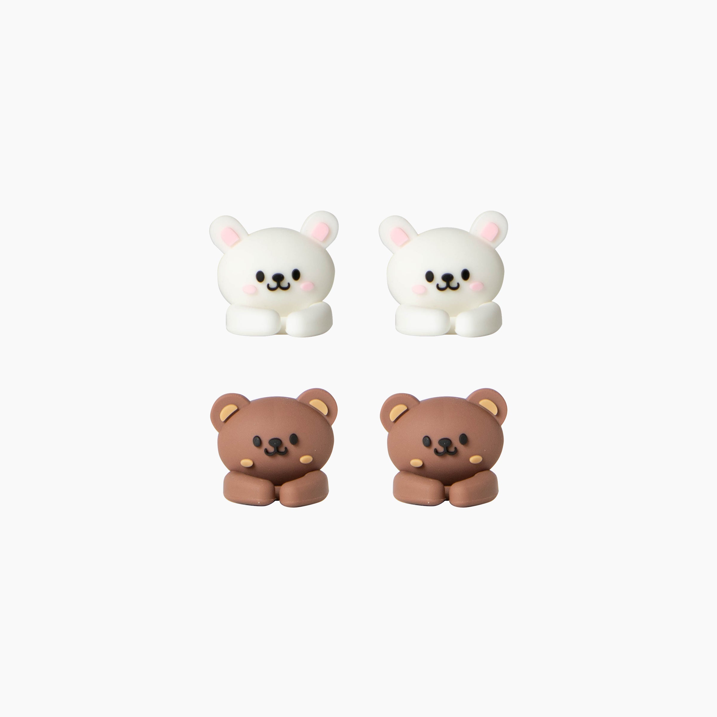 Artikl Bunny & Bear Cable Clip Organizer collection featuring two white bunny clips and two brown bear clips, front view