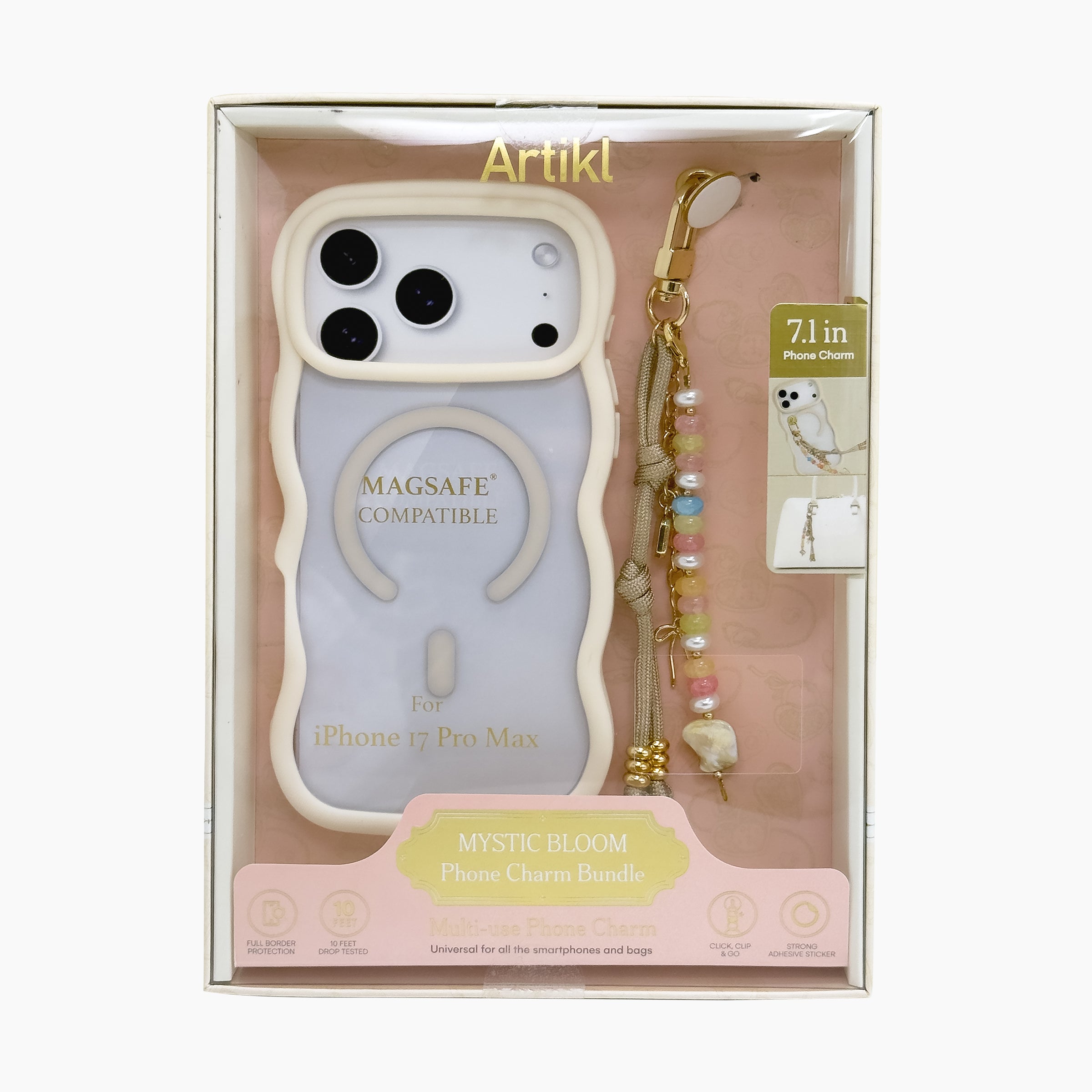 Cotton MagSafe Compatible Clear Case for iPhone 17 Pro Max - Creamy Beige (Bundle Part with Phone Charm Mystic Bloom)