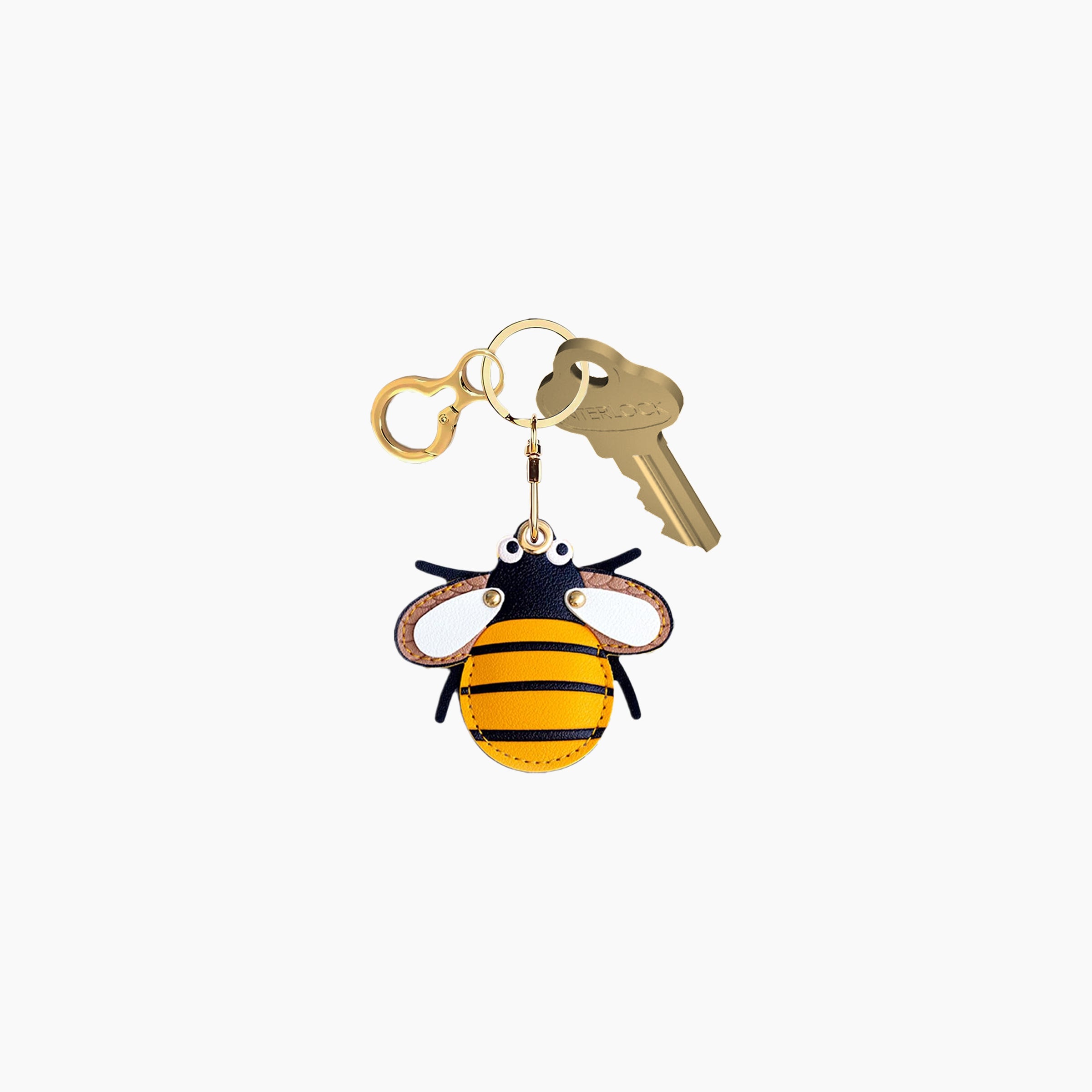 Bee leather AirTag holder keychain with gold key ring and key accessory