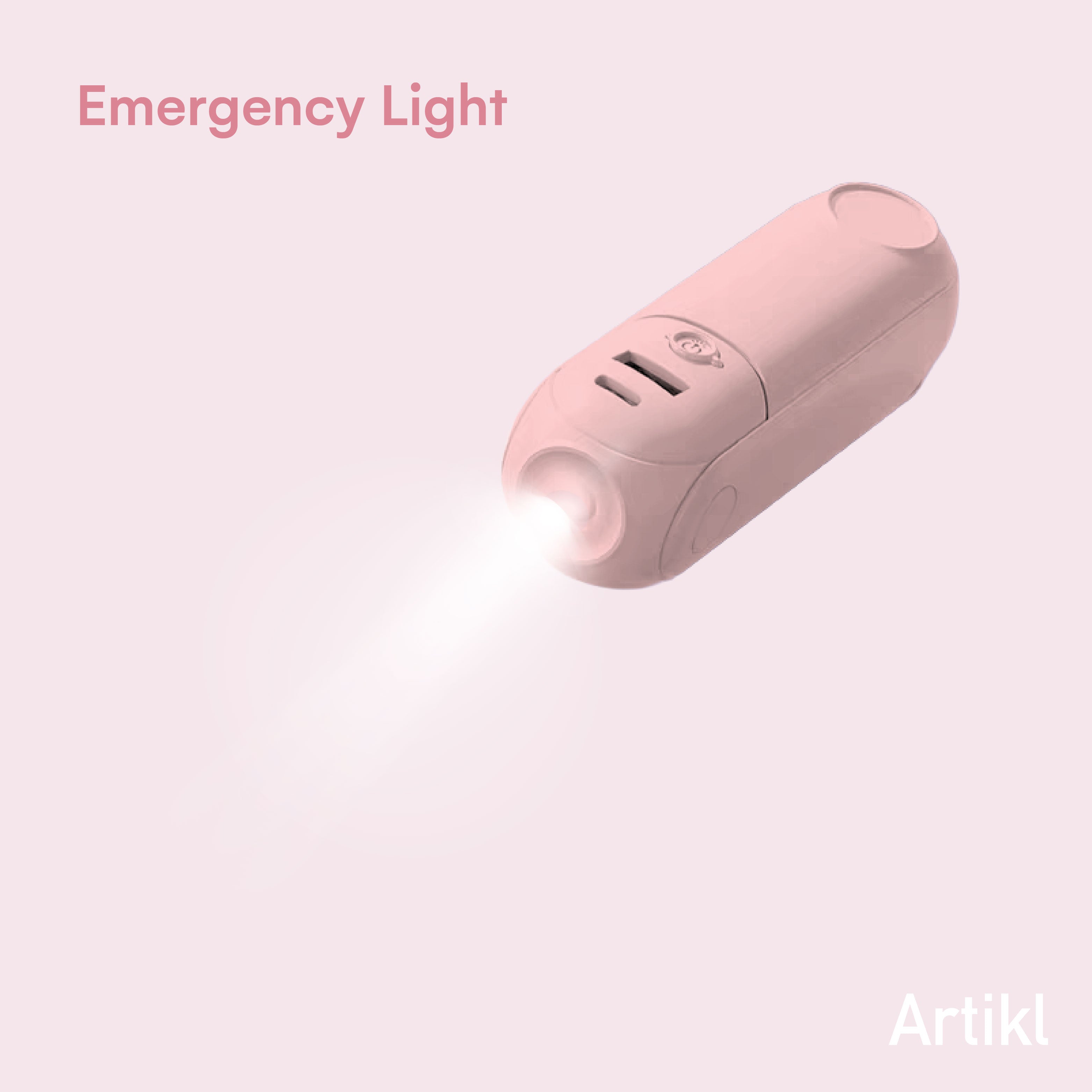 Foldable Handheld Fan with Portable Charger demonstrating the built-in LED emergency light shining a beam of light