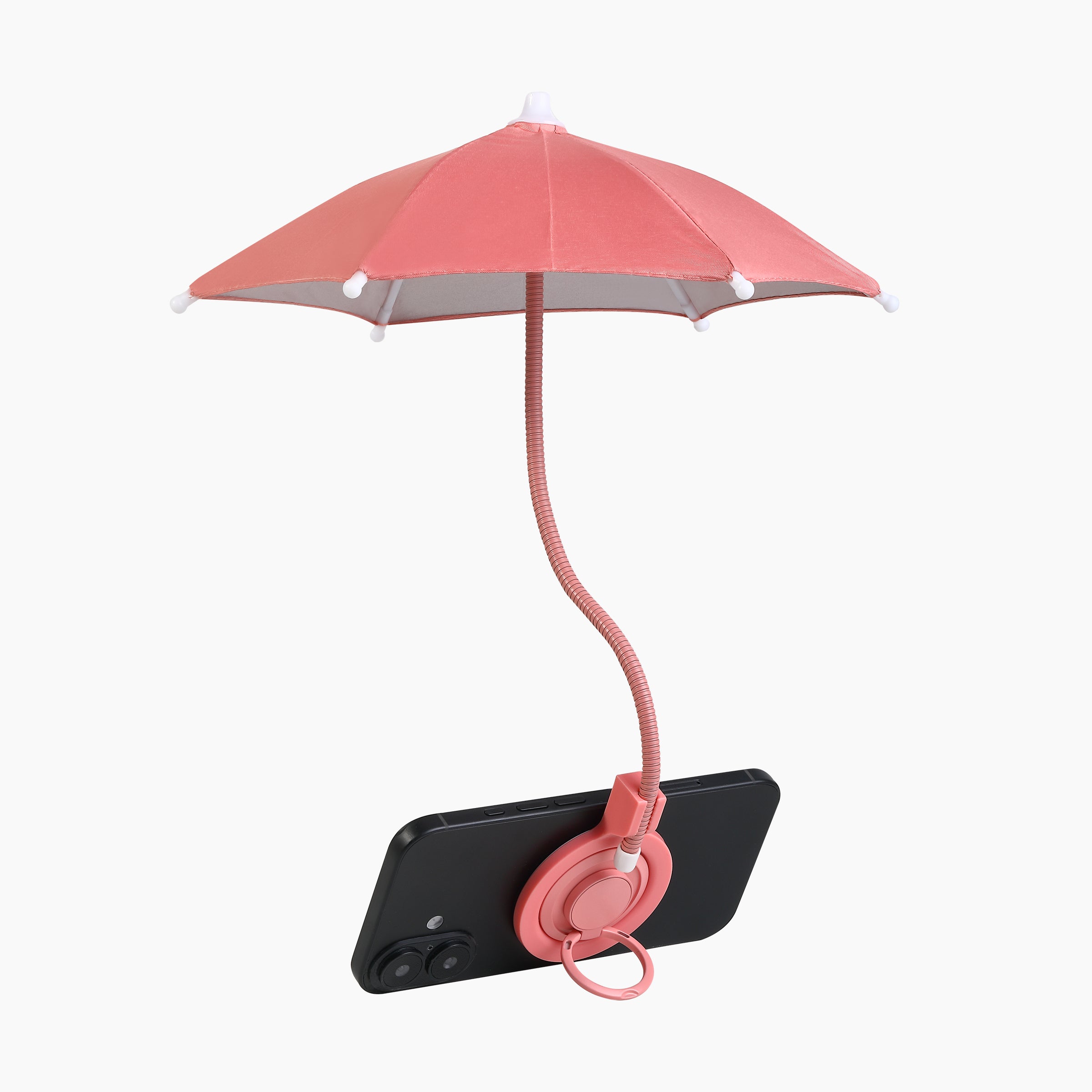 Artikl Magnetic Phone Umbrella for Sun in Pink, angled view attached to phone