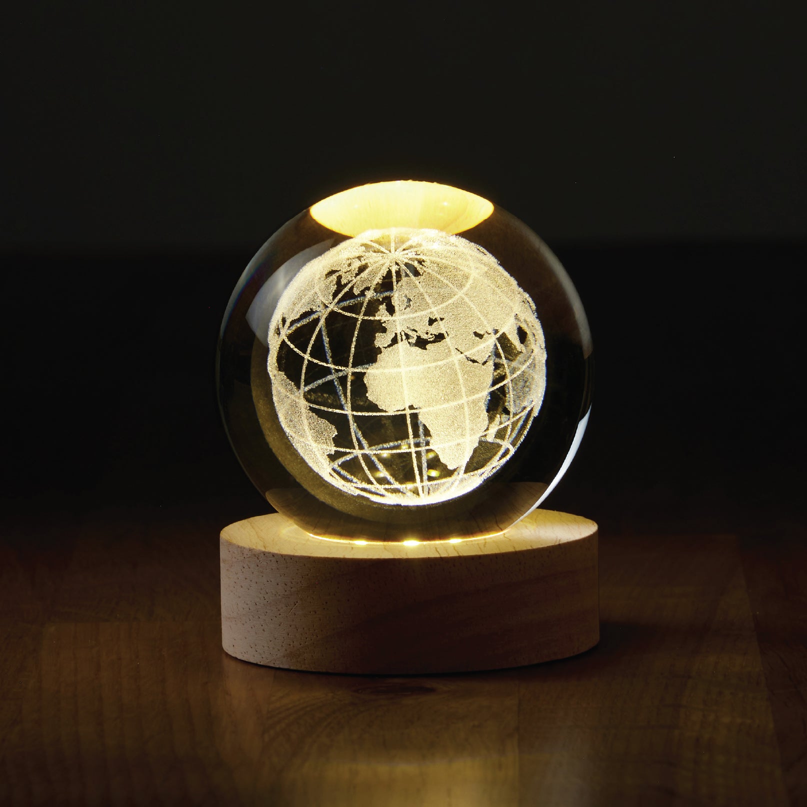 Orb Light with LED Wooden Base - Earth