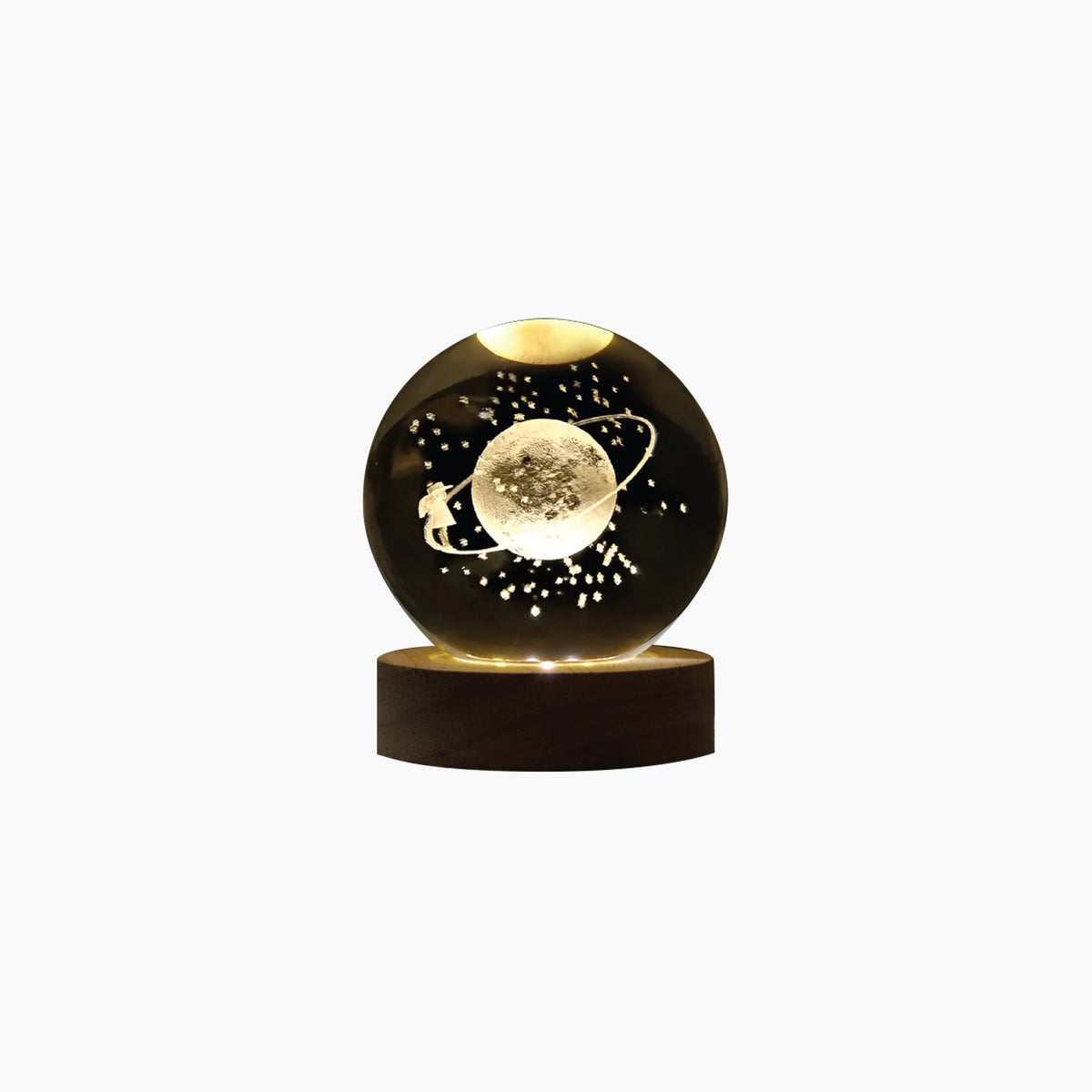 Orb Light with LED Wooden Base - Saturn's Boy
