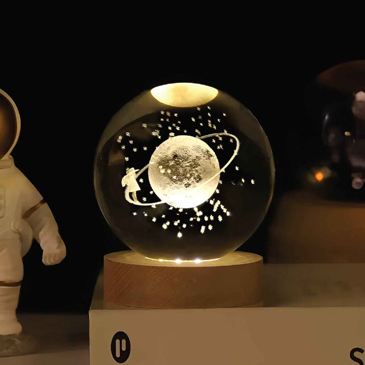 Orb Light with LED Wooden Base - Saturn's Boy