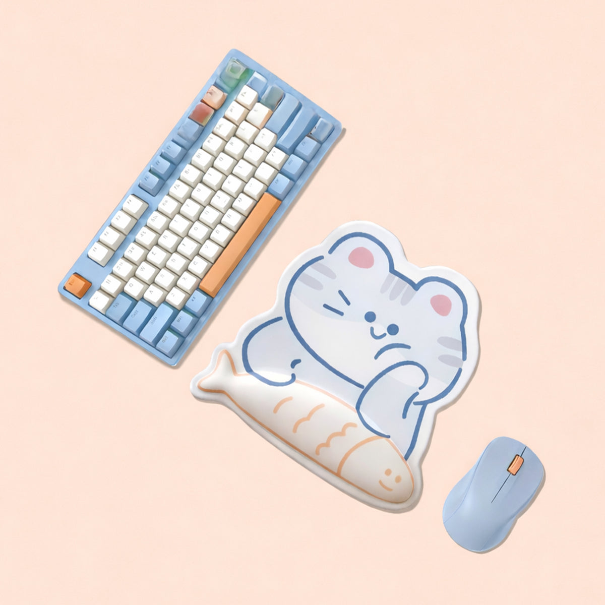 Padded Mouse Pad with Cotton Foam Wrist Rest - Cat & Fish