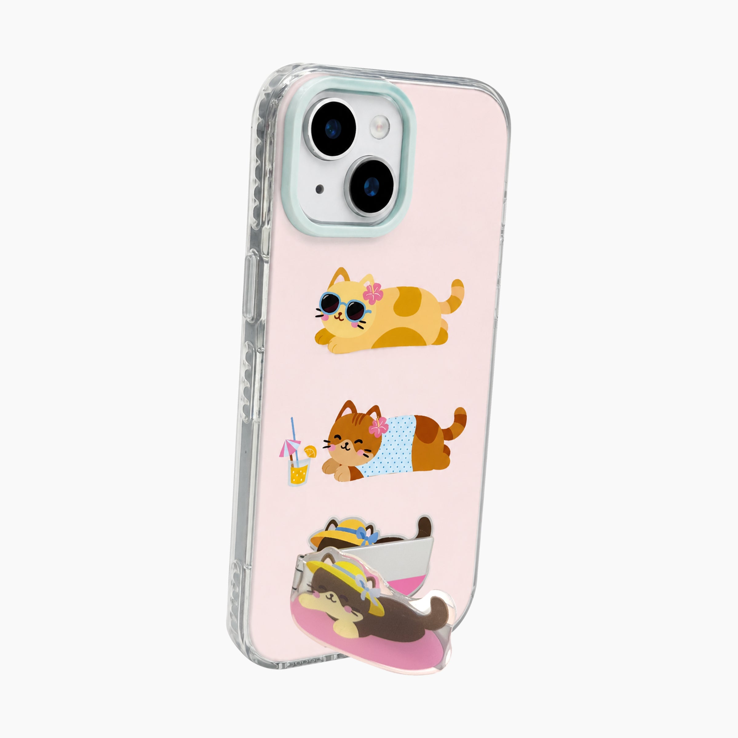 Summer Cat Kickstand Phone Case for iPhone 15/14/13