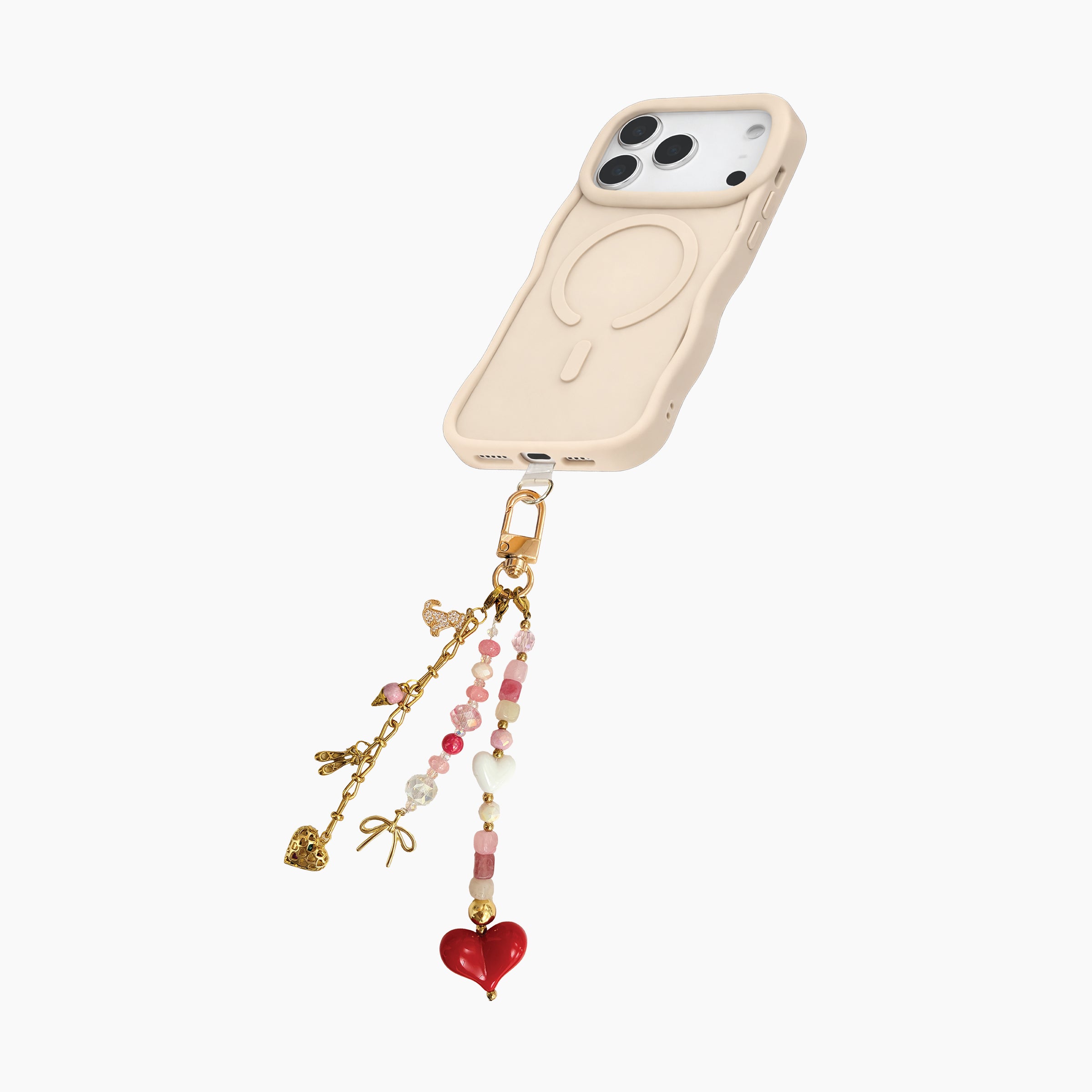 Phone case with charm on a white background