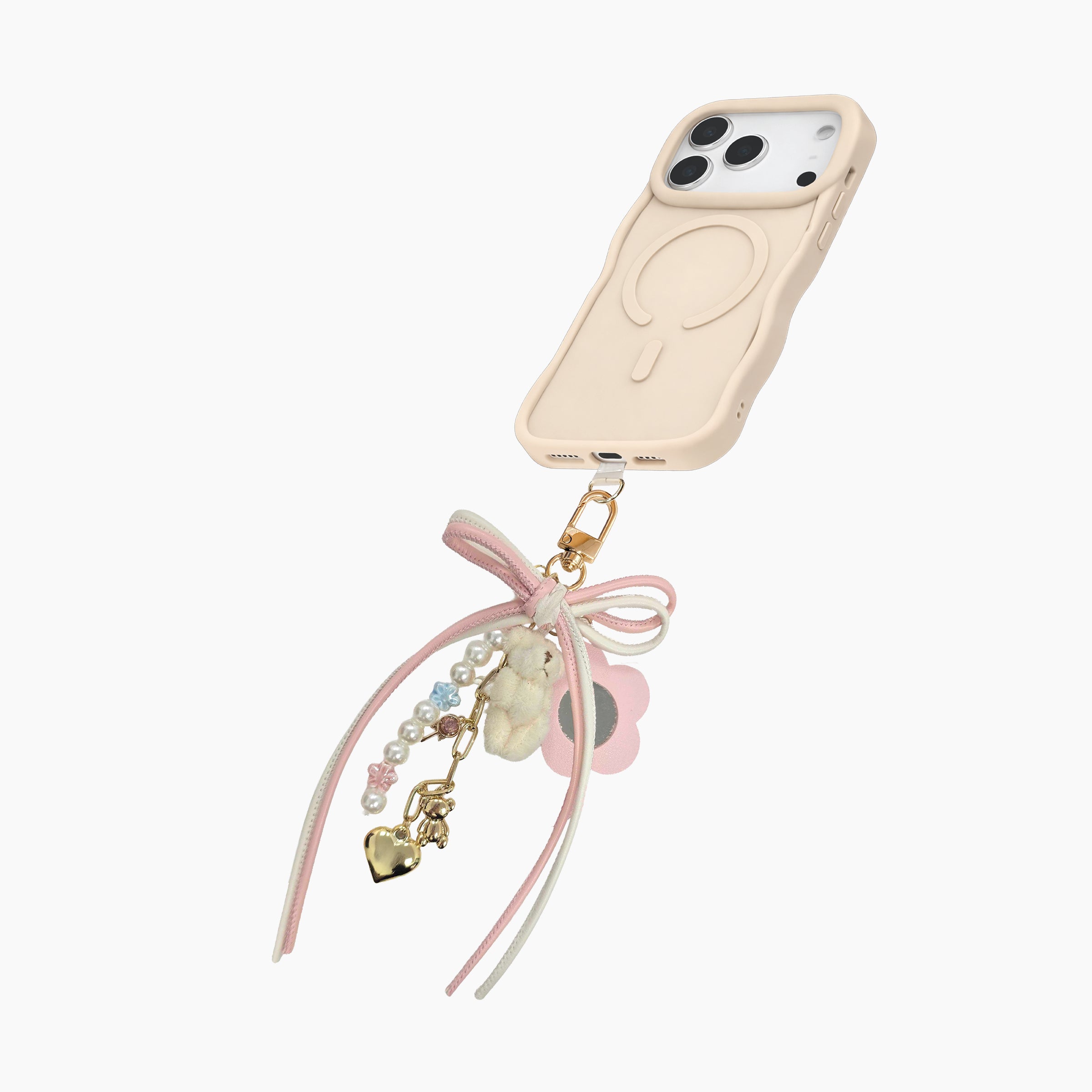 Pink Coquette Teddy Phone Charm on a white background