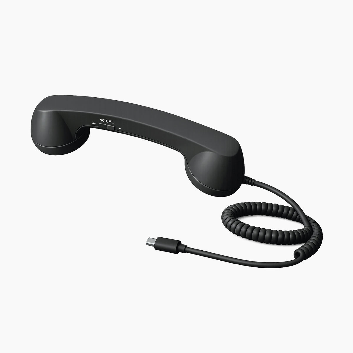 Artikl USB-C Retro Phone Handset with Coil Cord – Rubberized Finish in Black, featuring a soft-touch matte surface and stretchy coiled cord