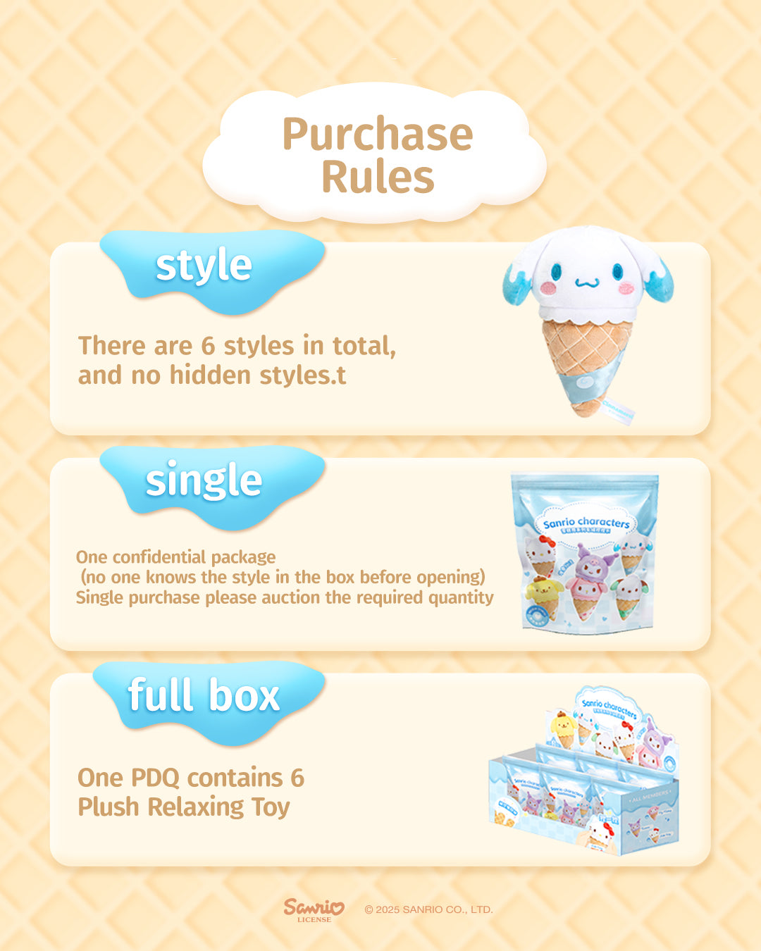 Sanrio Characters Ice Cream Cone Series Plush Toy Charm Blind Box