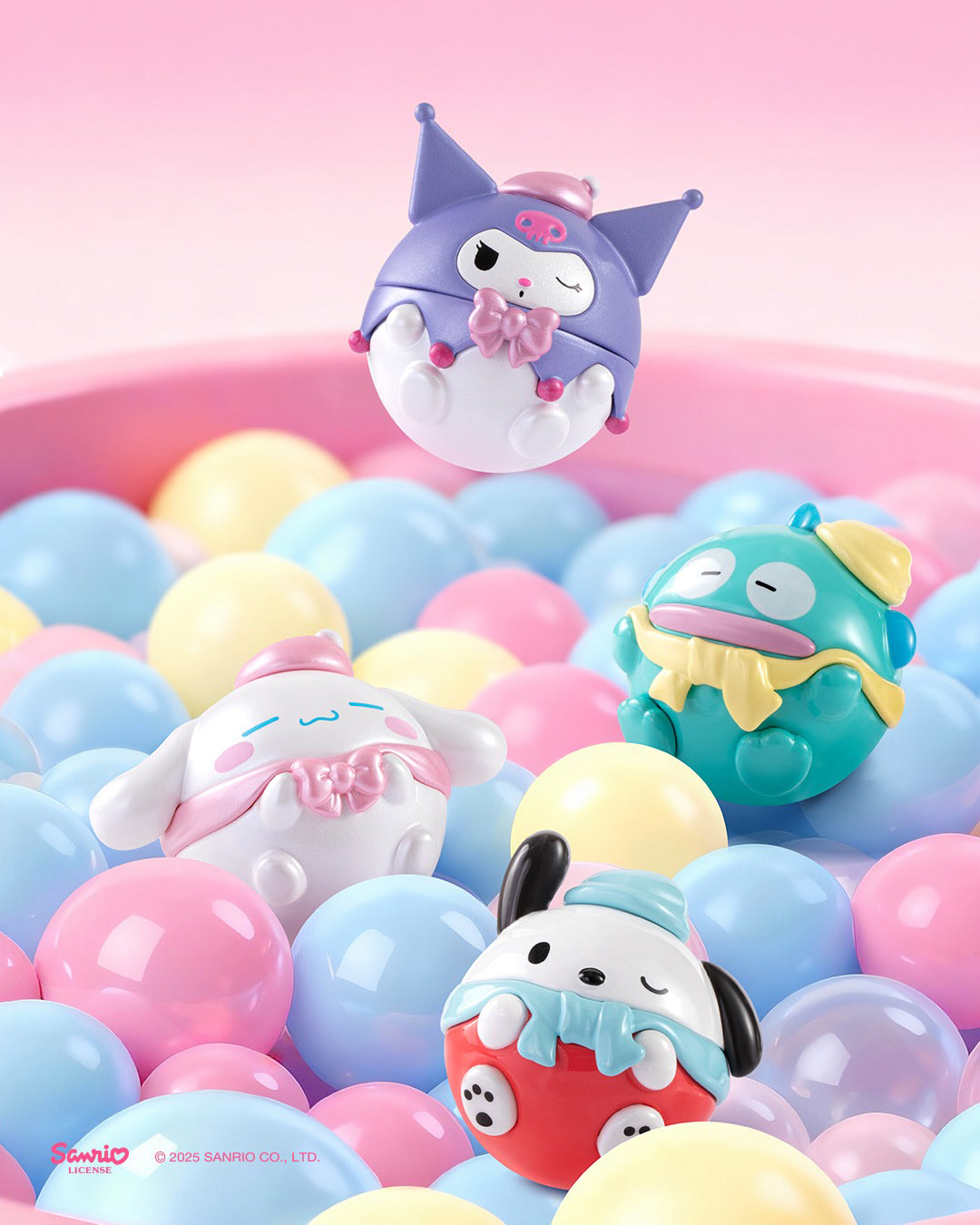 Sanrio Round Chubby Bean characters in a pastel ball pit display