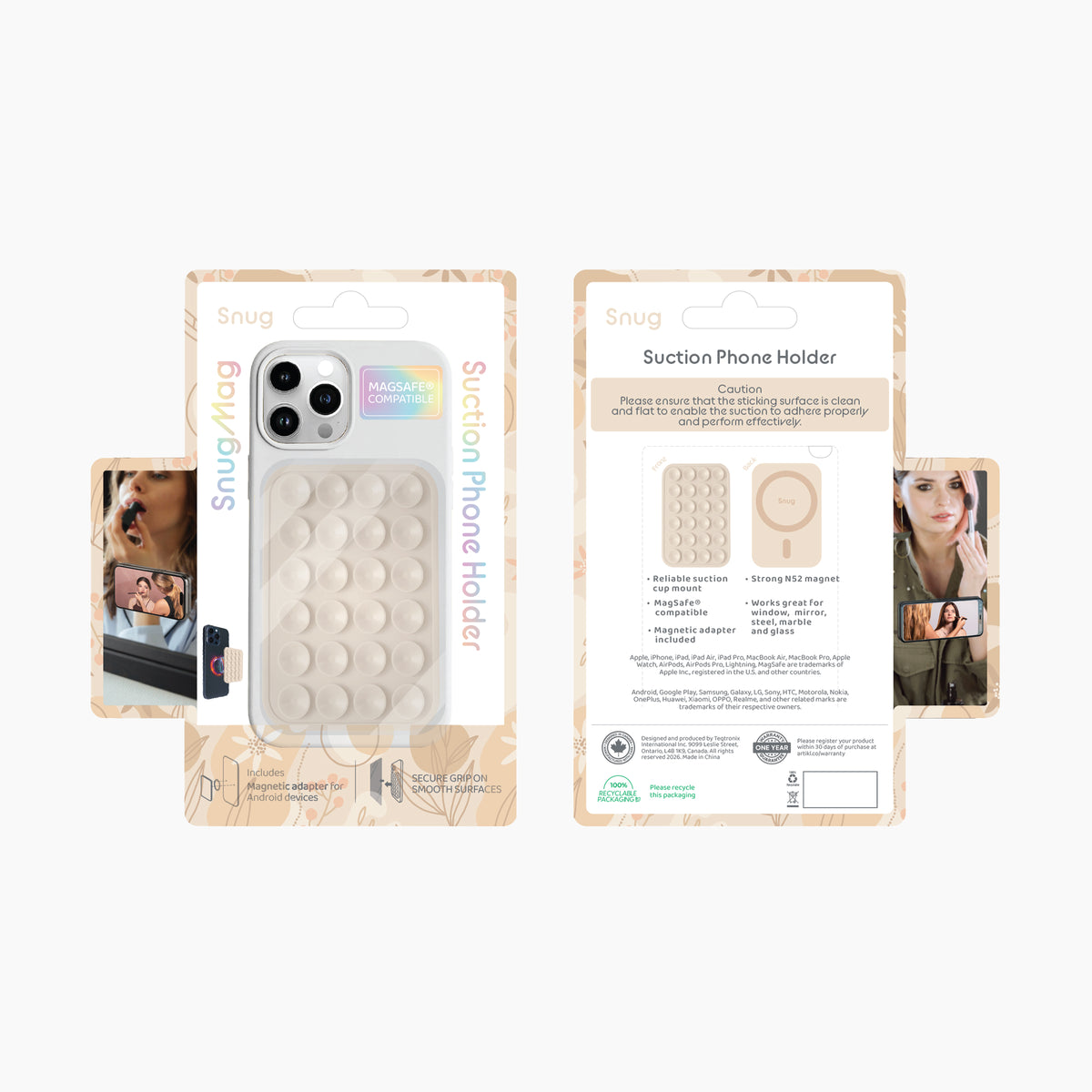 Snug OctoMag magnetic suction phone mount retail packaging front and back
