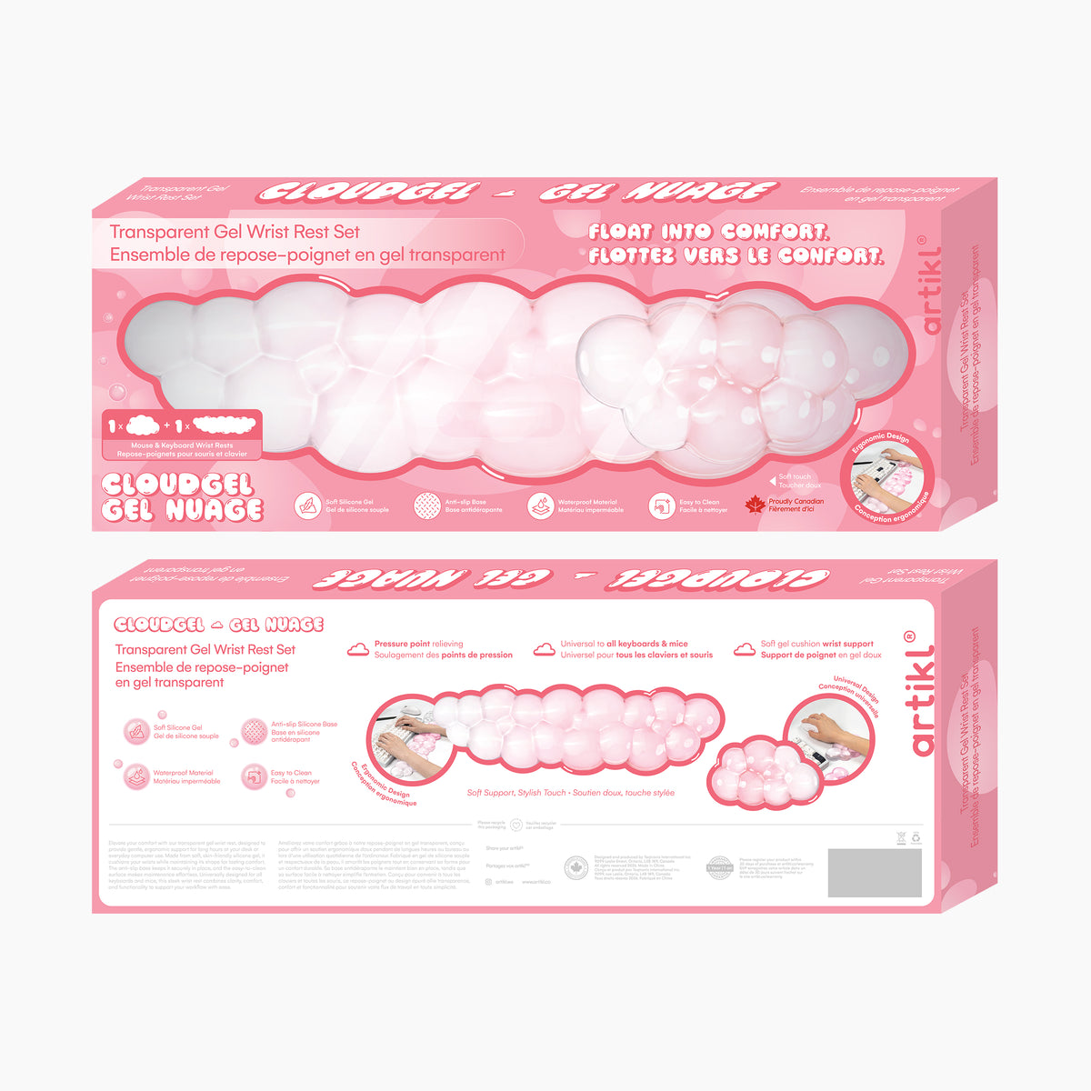 Transparent Cloud Gradient Gel Keyboard & Mouse Wrist Rest Set - Pink & Clear
