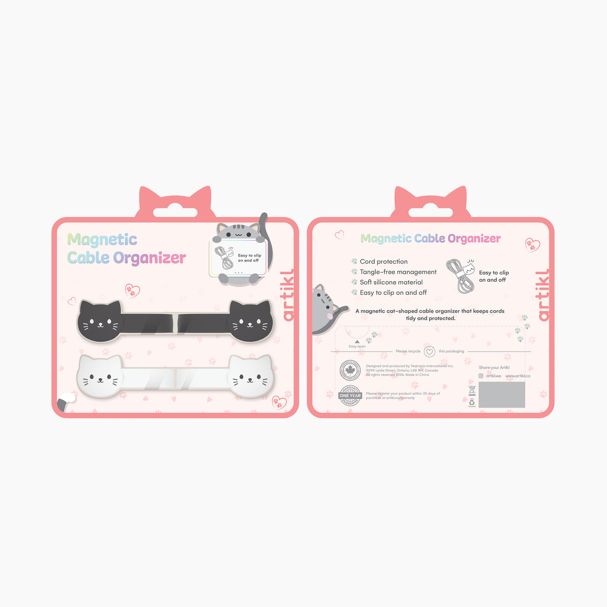 White Cat & Black Cat Magnetic Cable Organizer
