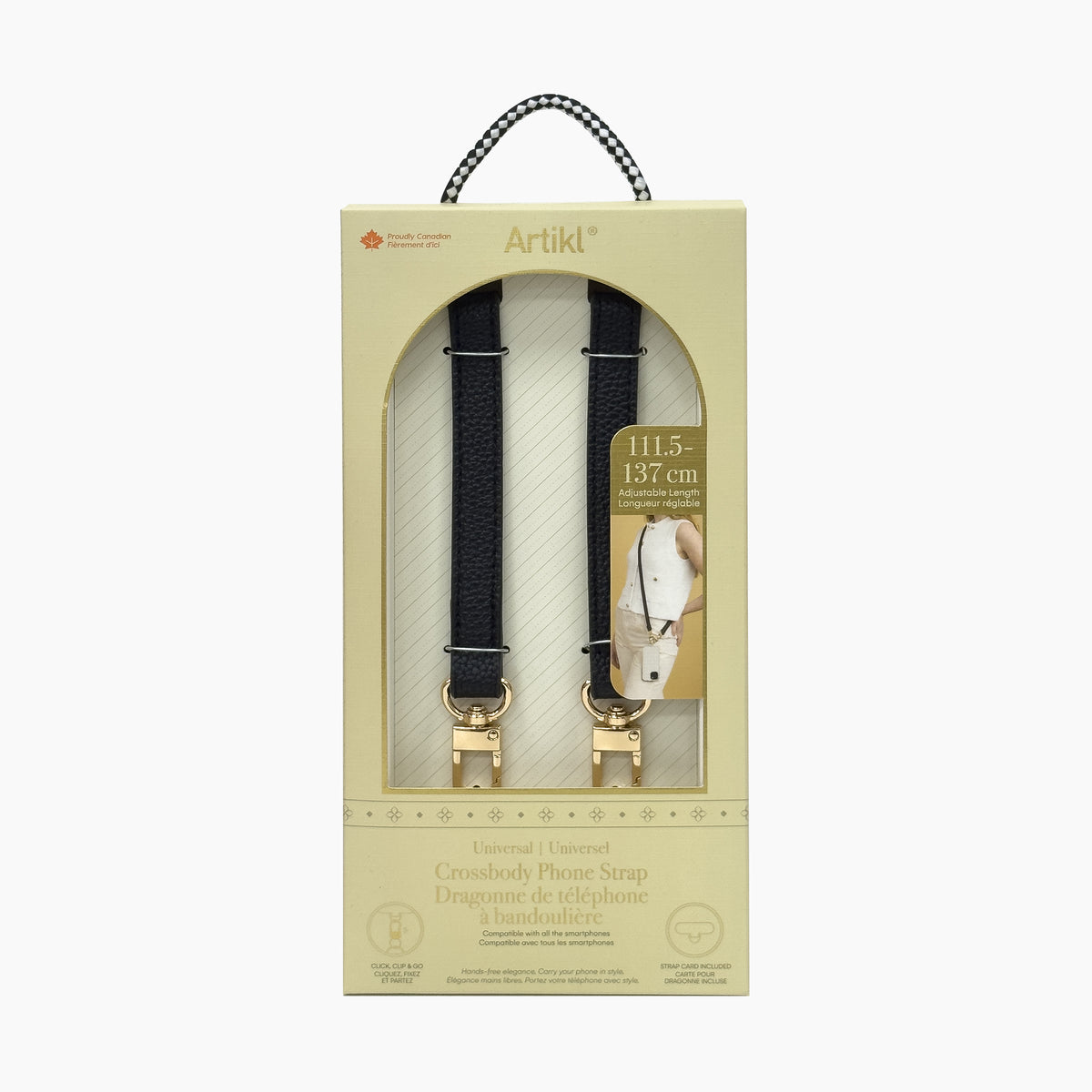 Adjustable Vegan Leather Crossbody Phone Strap - Black & Gold