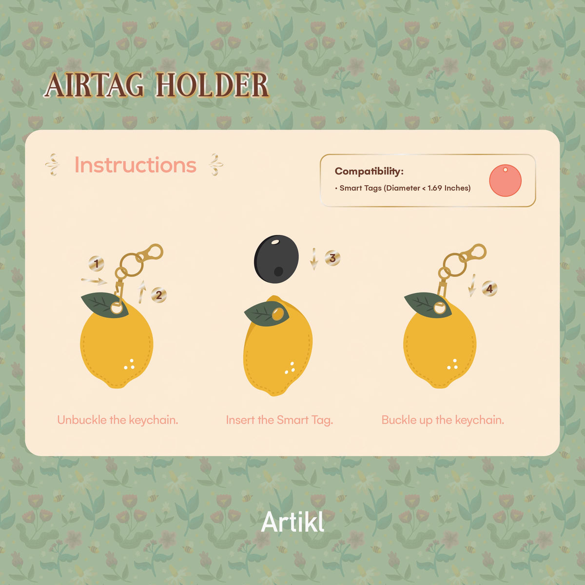 Eco-Leather AirTag Holder Set (2 Pack) – Strawberry & Lemon